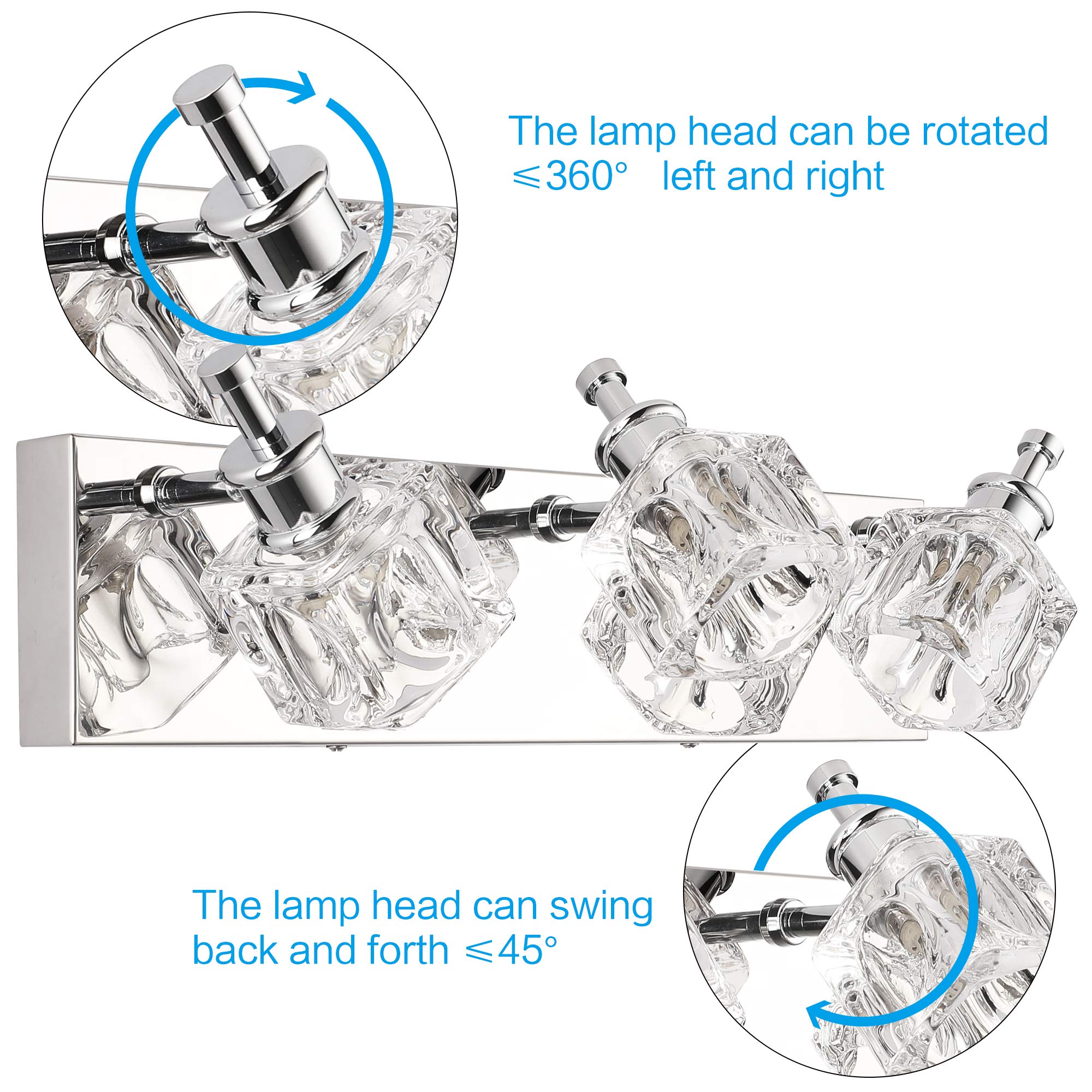 PRESDE Bathroom Vanity Lights Fixture, 3-Lights, LED, Modern Chrome, Crystal Glass Globe, Excludes Bulb