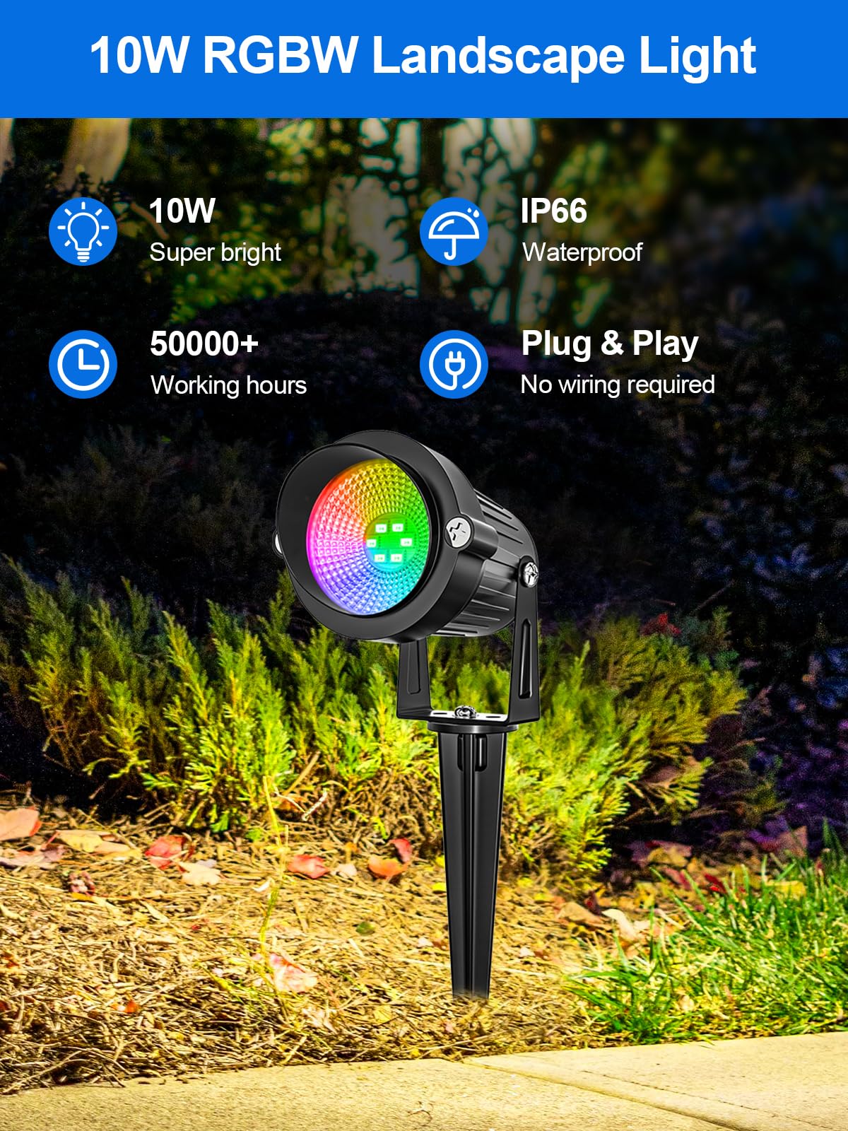 Doreio 10W Rgbw Outdoor Spotlights With Remote Control - Waterproof Led Landscape Lights, 1 Pack