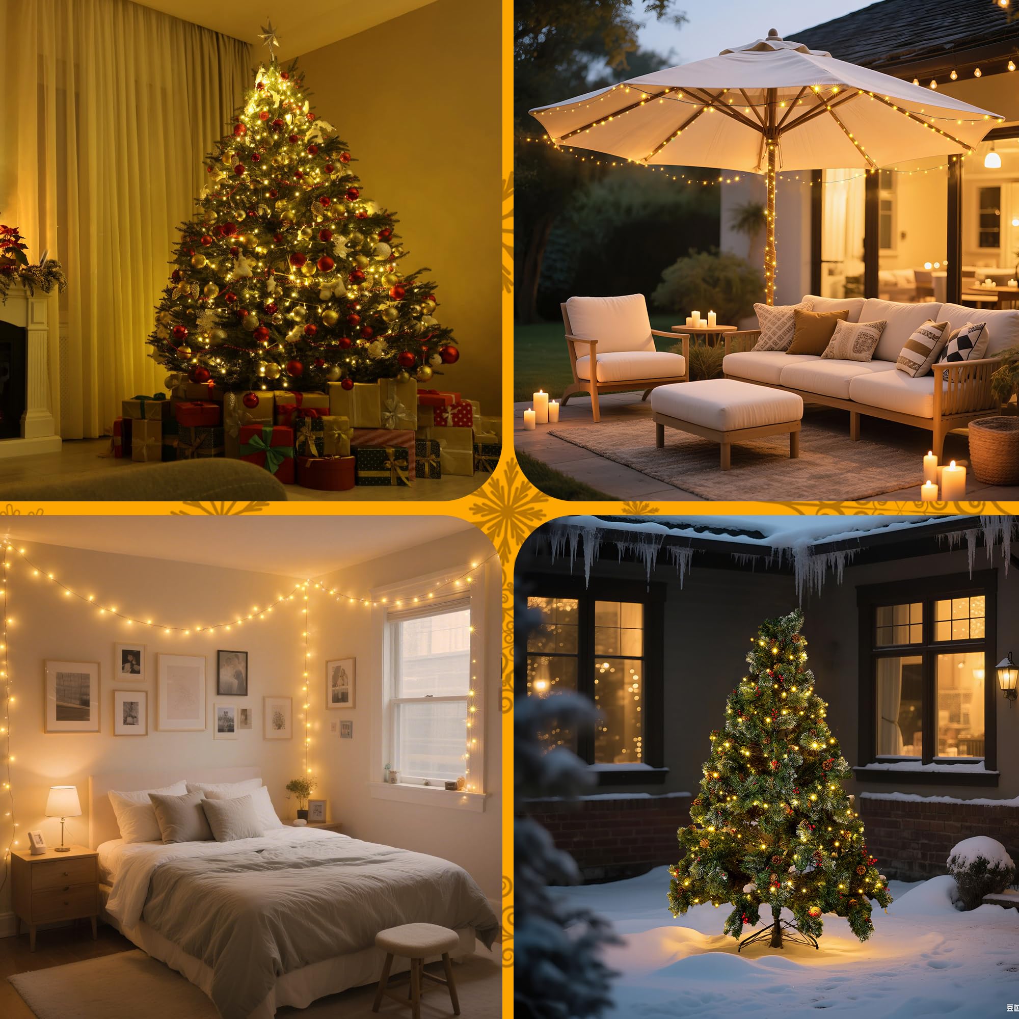 Wbao Christmas Lights Indoor Outdoor 500Led 174Ft  Super Bright Led Christmas String Lights With Ul Certified  8 Lighting Modes  Timer  Memory & Waterproof For Trees  Patio  Party Decor  Warm White