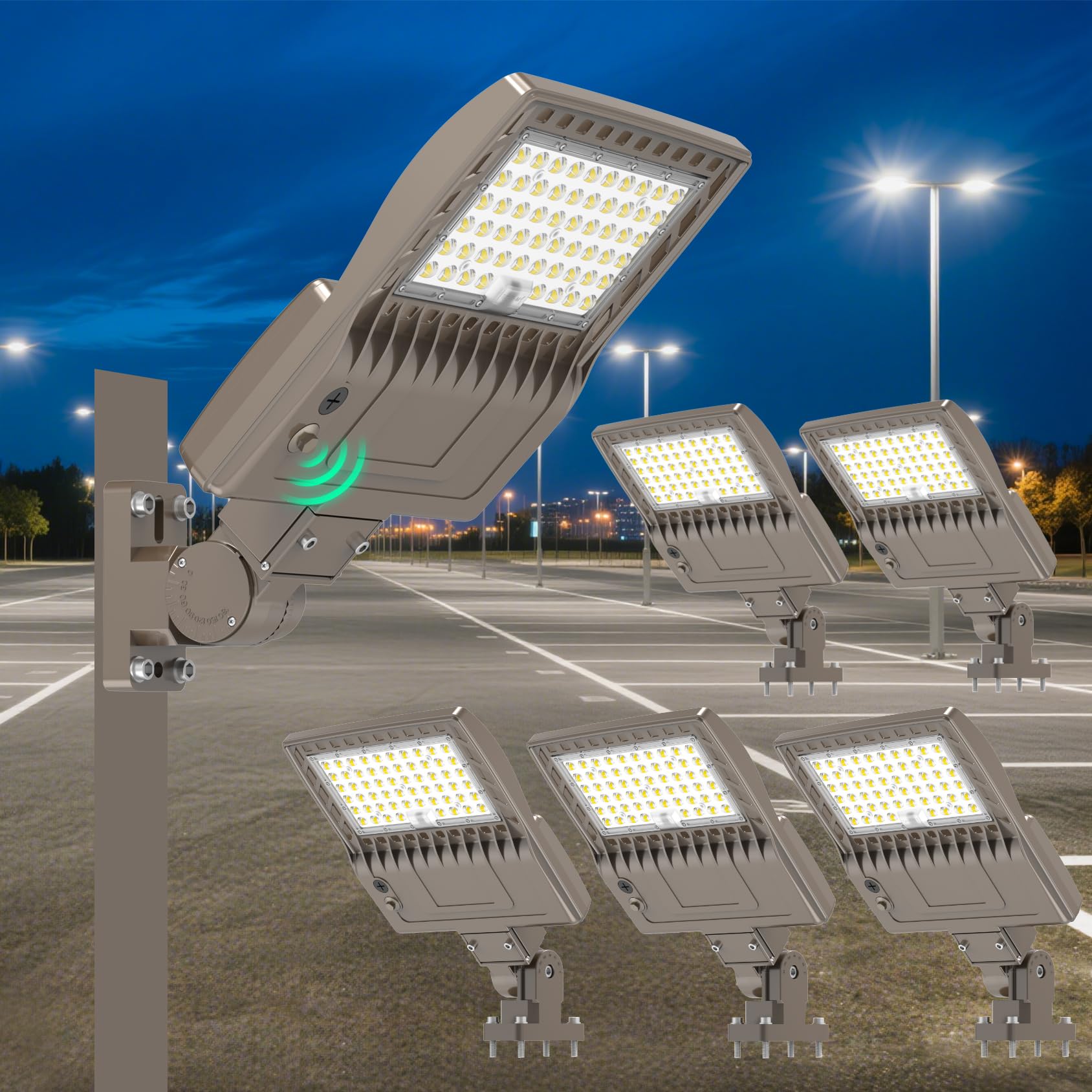 BBESTLED 6 Pack 200W LED Parking Lot Light Dusk to Dawn, UL Listed Power Adjustable LED Shoebox Parking Pole Light 30,000LM Comm