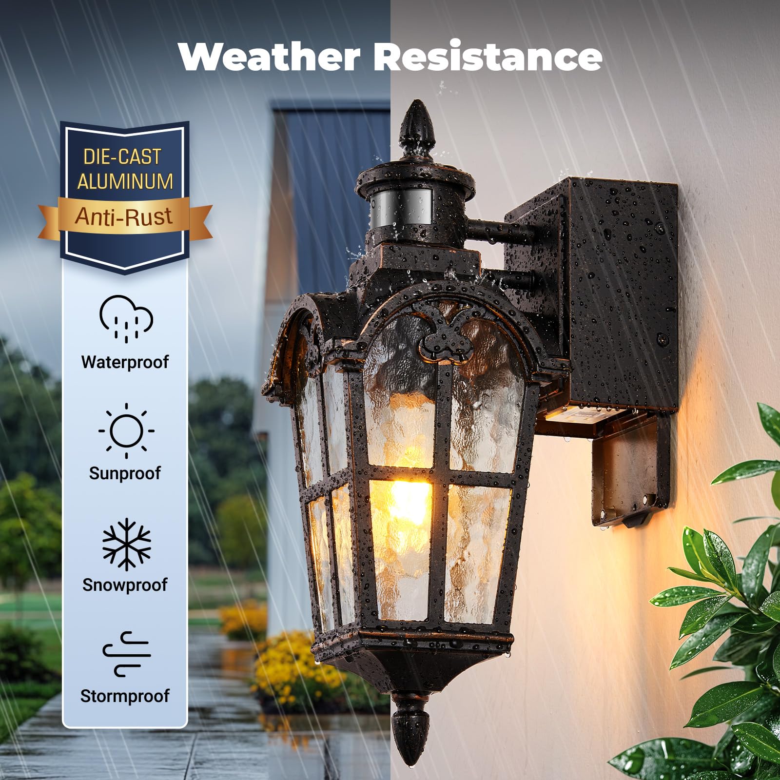 Opaxis 16.4 Motion Sensor Outdoor Lights With Gfci Outlet  2-Pack Orb Outdoor Porch Light With Water Ripple Glass  4-Modes Waterproof And Anti-Rust Dusk To Dawn Outdoor Lighting For Garage Patio