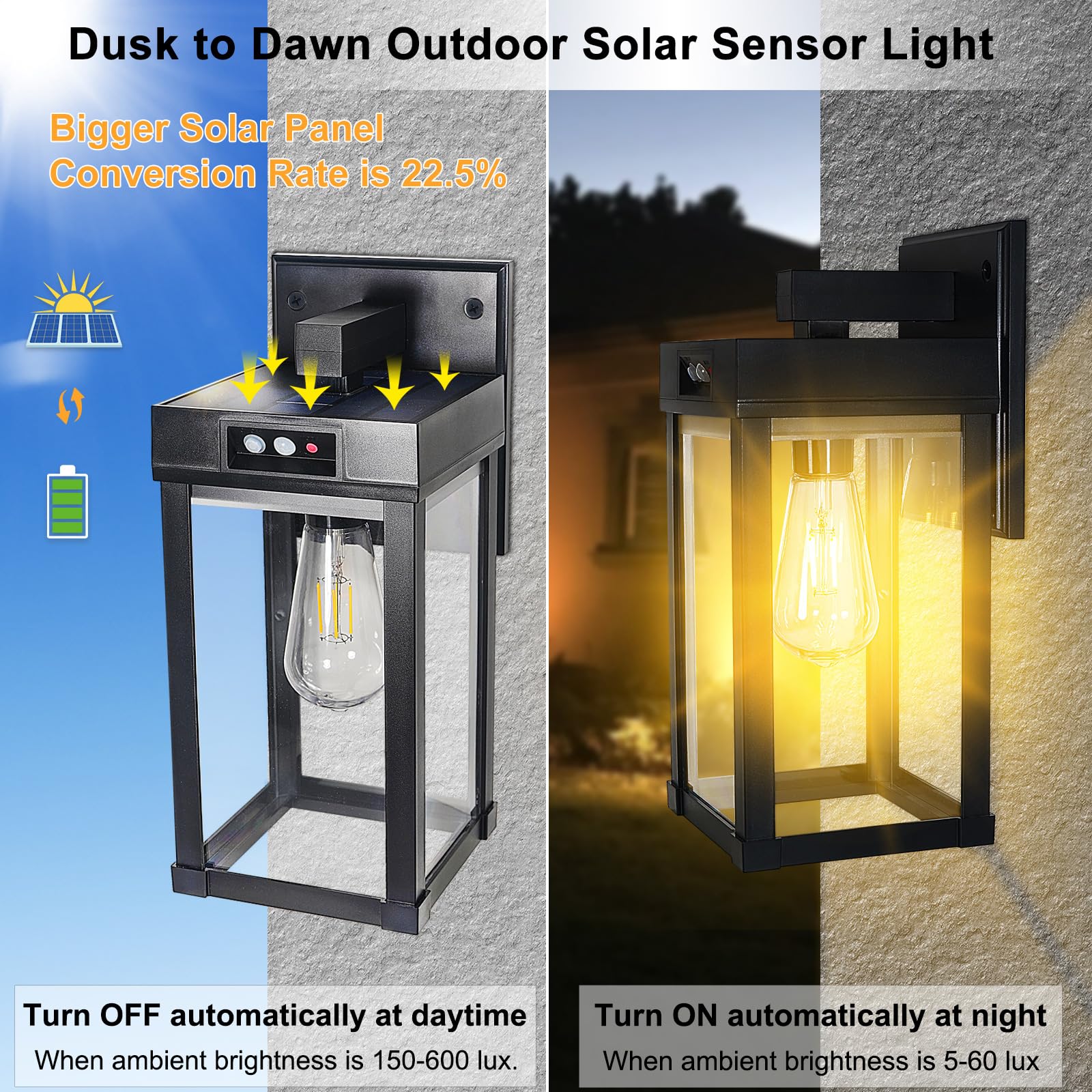 Cyhkee 2 Pack Solar Wall Lights Outdoor Waterproof With 3 Lighting Modes & Motion Sensor, Dusk To Dawn Exterior Porch Light Fixt