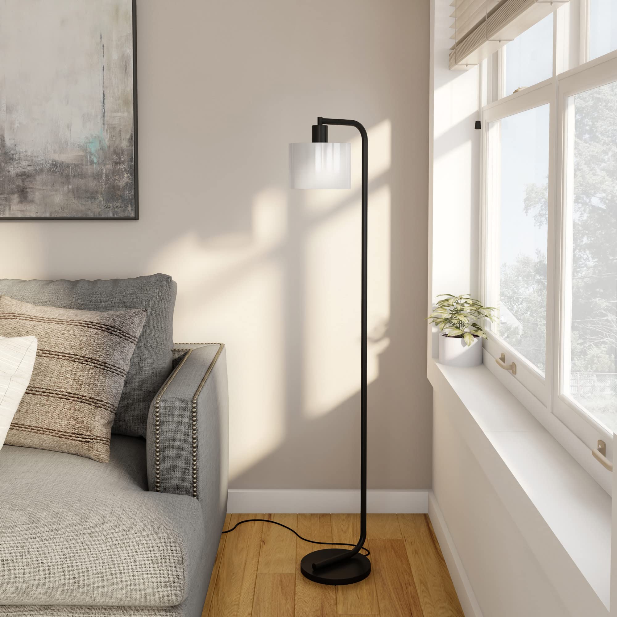 Cadmus 57'' Tall Floor Lamp With Glass Shade In Blackened Bronze/White