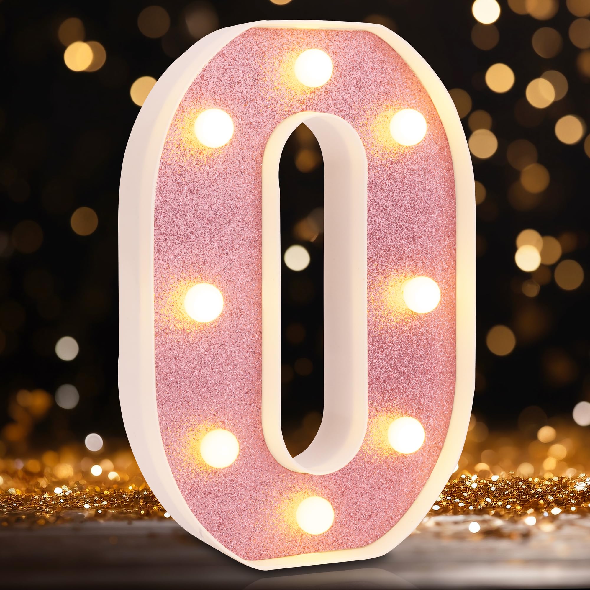 DyingSwan Small LED Marquee Letter O, Pink Glitter, 8.58in Light Up Sign, Battery Powered for Party and Decor