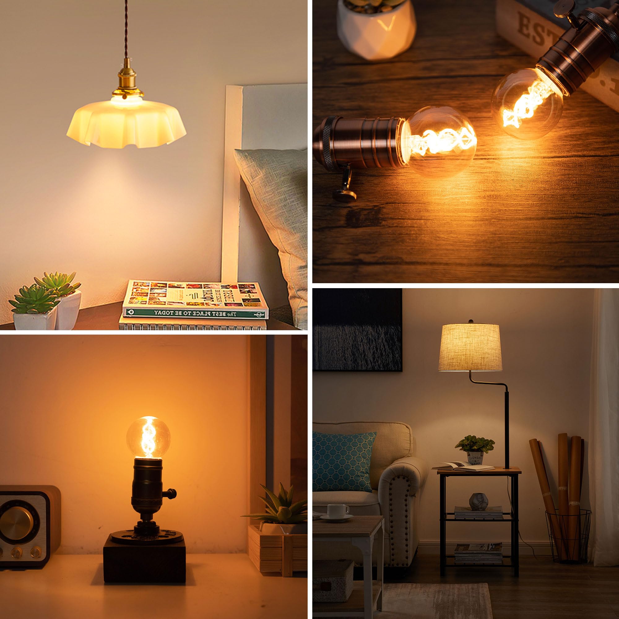 Dimmable E26 Vintage Amber Led G16.5 Light Bulb 25W Equal 3W Short Light Bulbs,G16.5/G50 Small Round Edison Bulbs Spiral Filamen