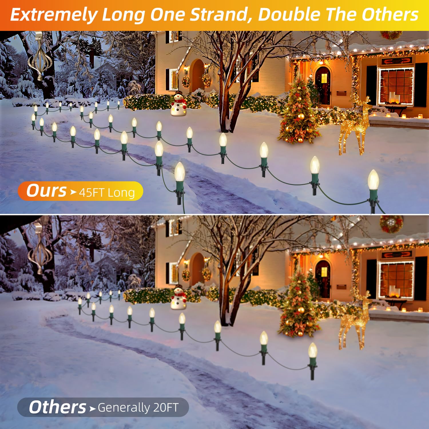 USOKYO C9 LED Christmas Pathway Lights, 45Ft, 30 Warm White Waterproof Bulbs, Connectable for Driveway, Yard, Lawn Decorations