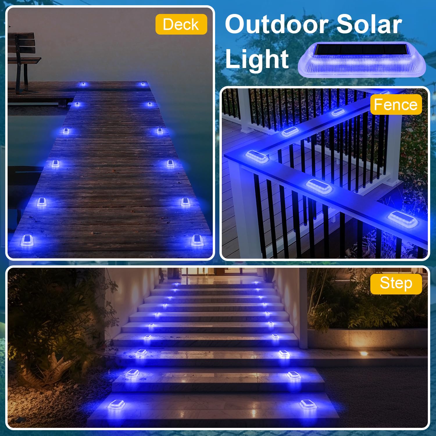 T-Sun Solar Step Lights For Outside 4 Pack Solar Stair Lights Waterproof Led Blue Deck Light For Outdoor Fence Driveway Yard Bal