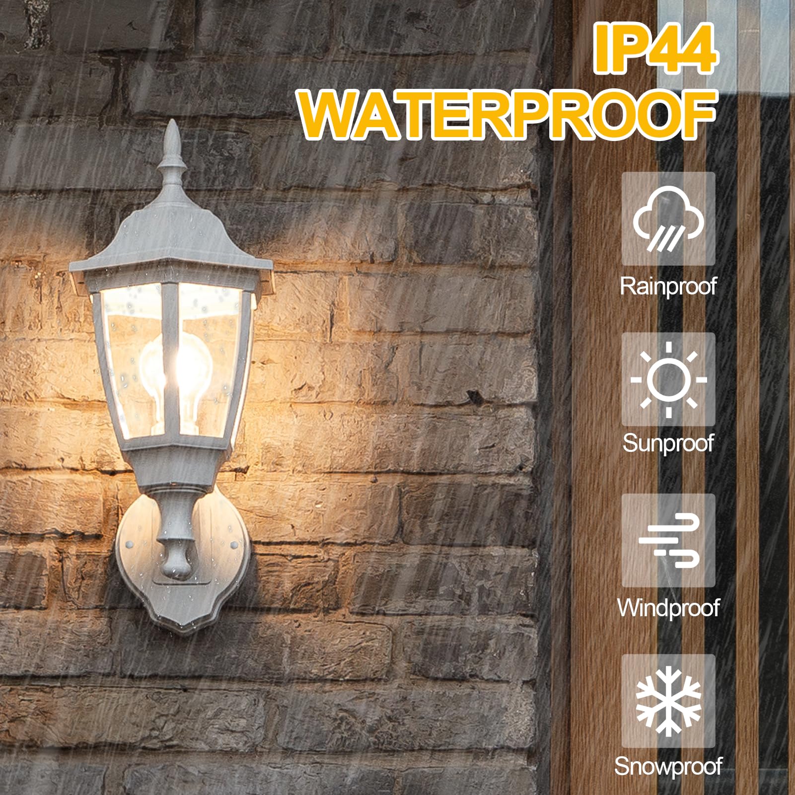 FUDESY Outdoor Wall Light, Dusk to Dawn Sensor, White Plastic, LED Edison Bulb, 2-Pack, Model FDS2542PS-W2