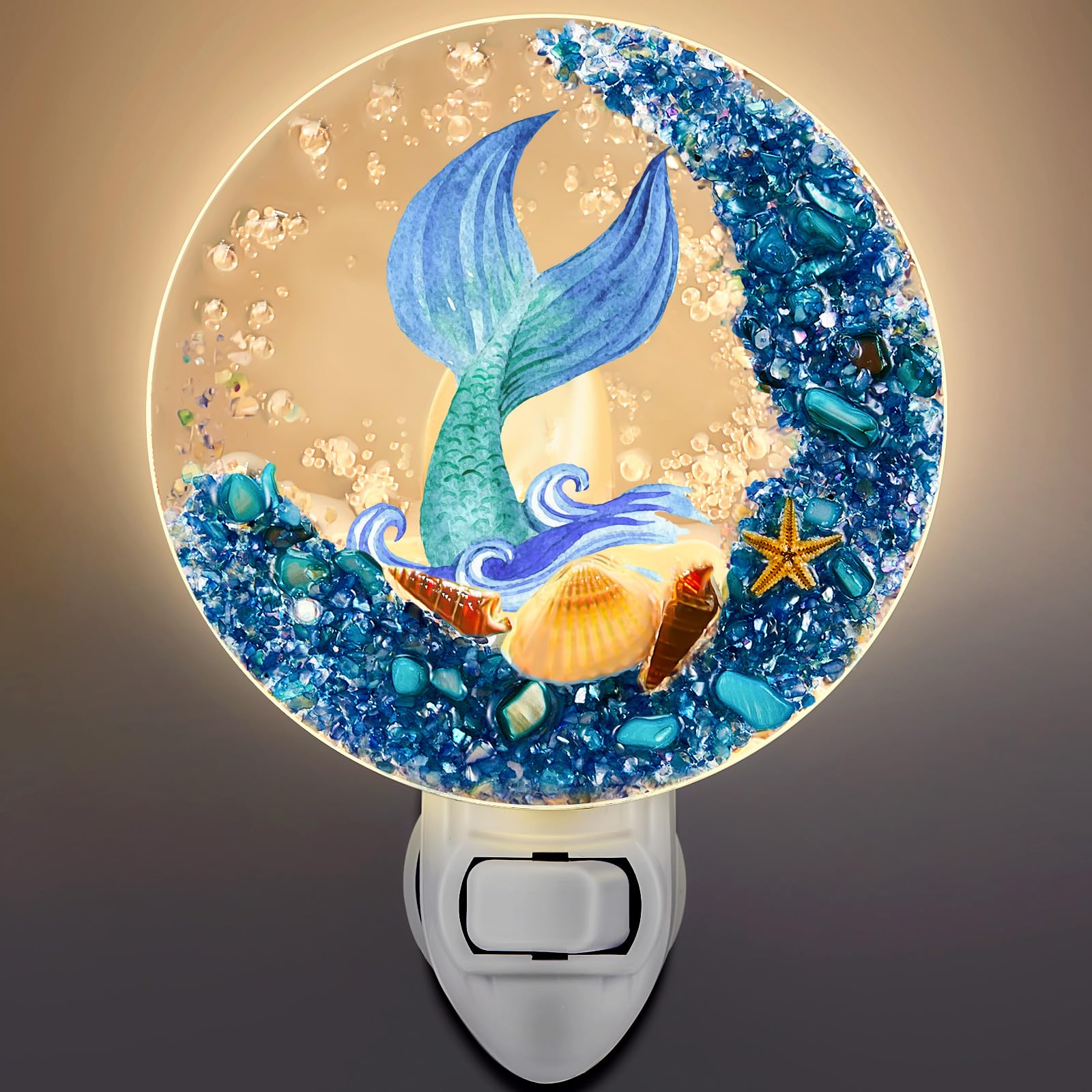 Hortsun Seashell Night Light, Ocean Animal Design, 12 x 8 x 8 cm, Blue, Vintage Beach Lamp for Home, Bedroom, Living Room, Bathroom