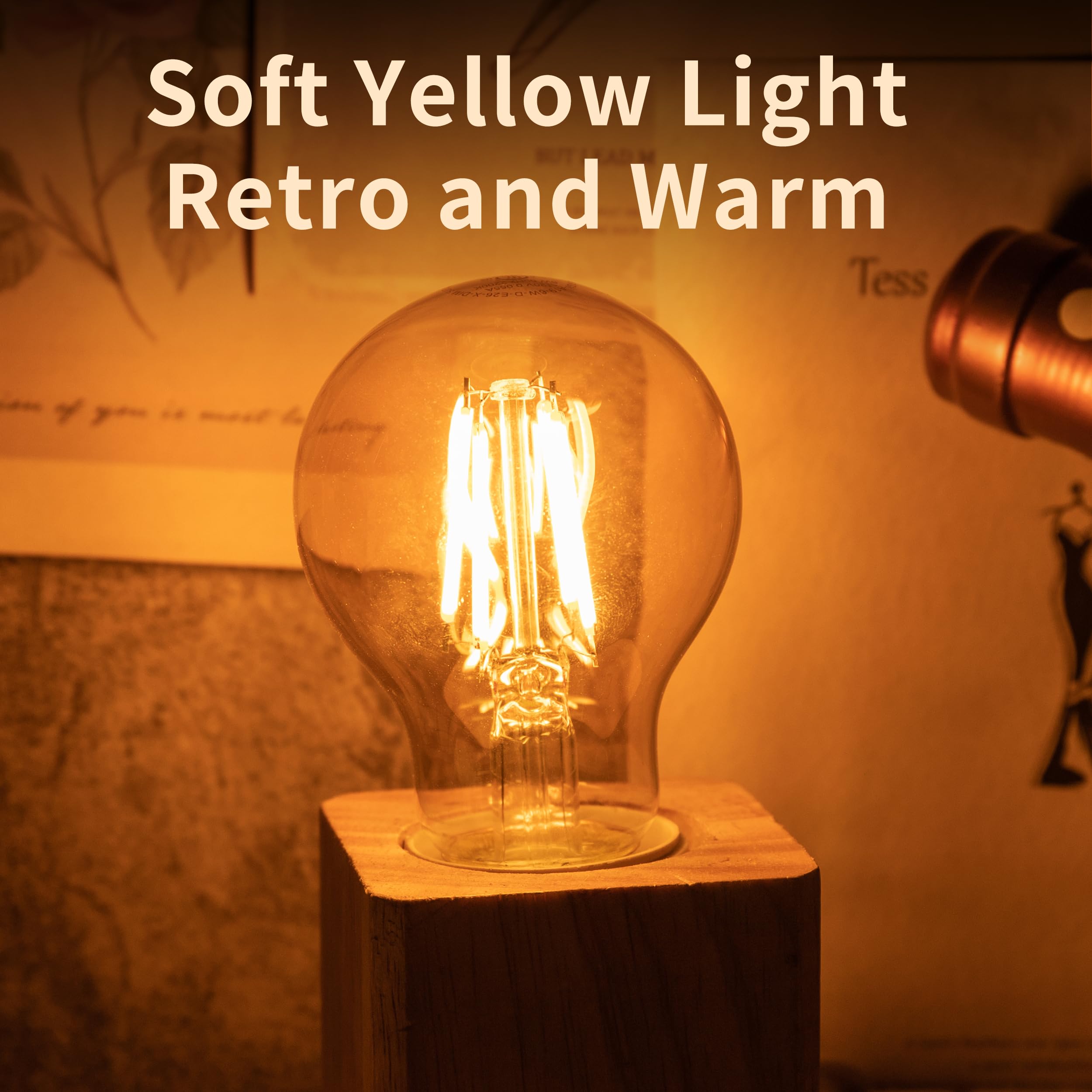 Runquiz 2200K Led Light Bulb,Vintage A19 Edison Bulbs,Dimmable Amber Warm White Tone Light Bulb,Antique Led Filament Light Bulbs