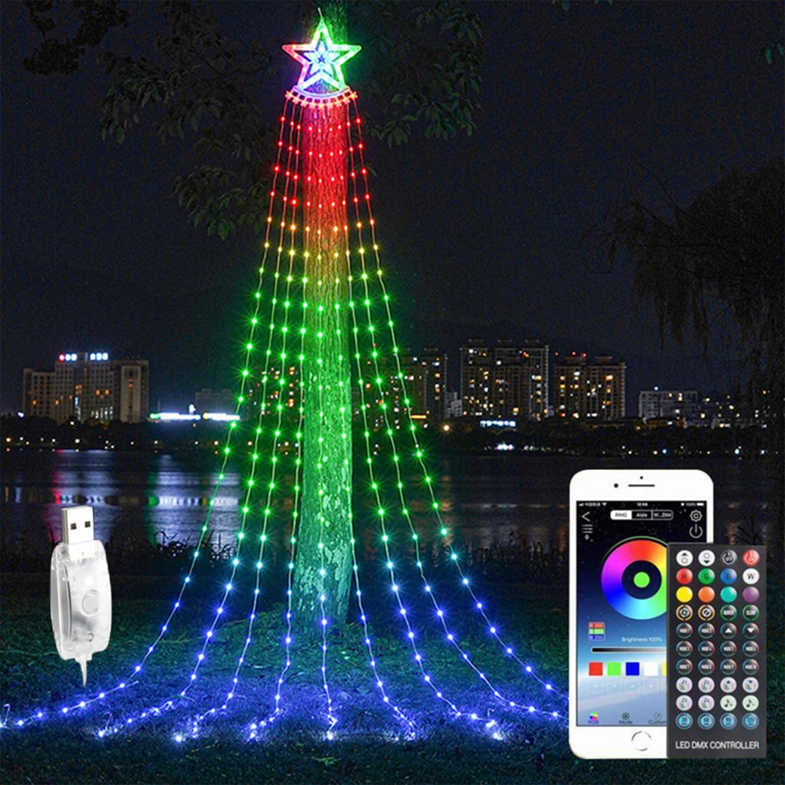 Shinecai 10Ft Rgb Star String Light - 305Led Waterproof Christmas Decor With Remote App Control