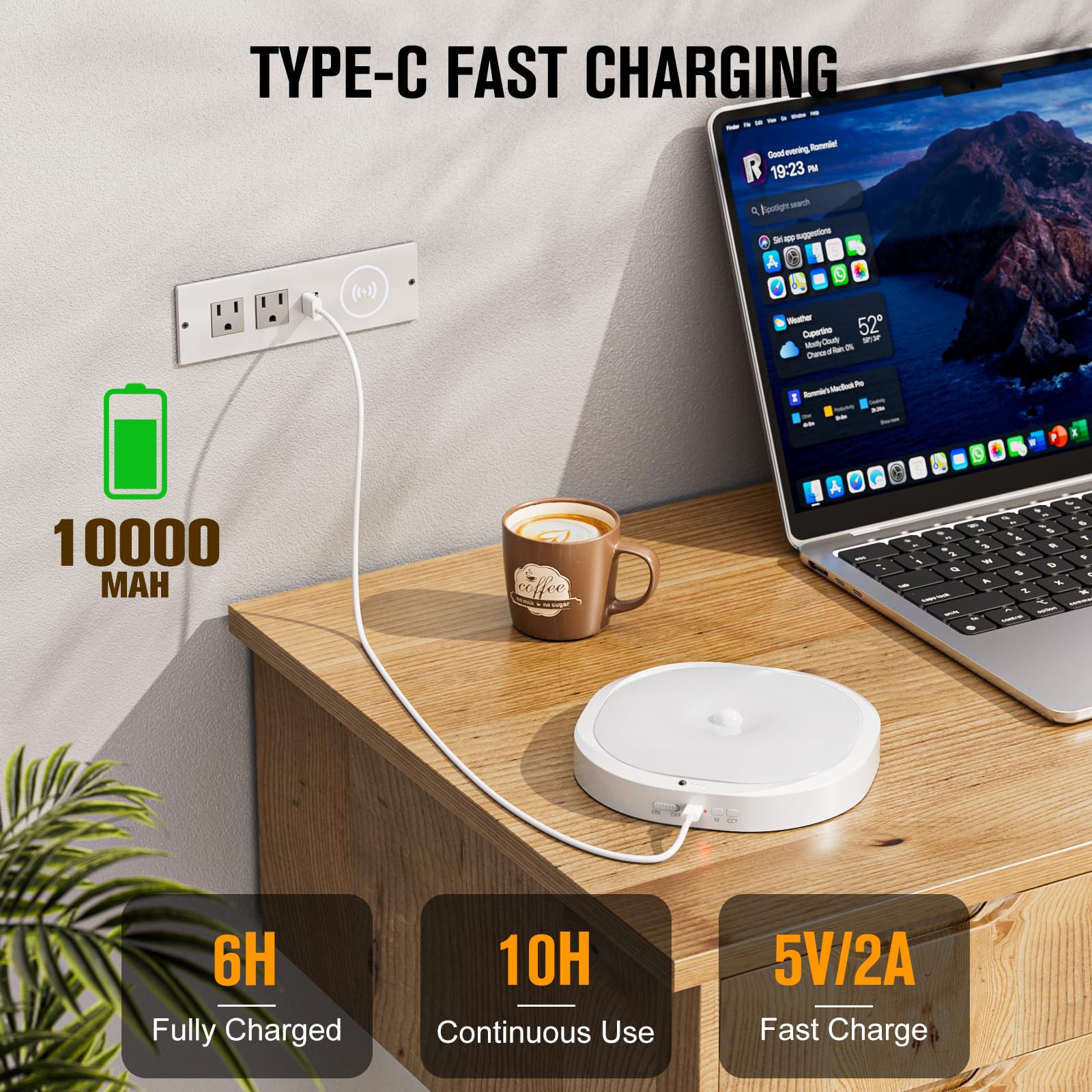 RIRIBEN Rechargeable Motion Sensor Ceiling Light, 10000mAh Battery, Remote Control, Magnetic Mount, White, Model CL06