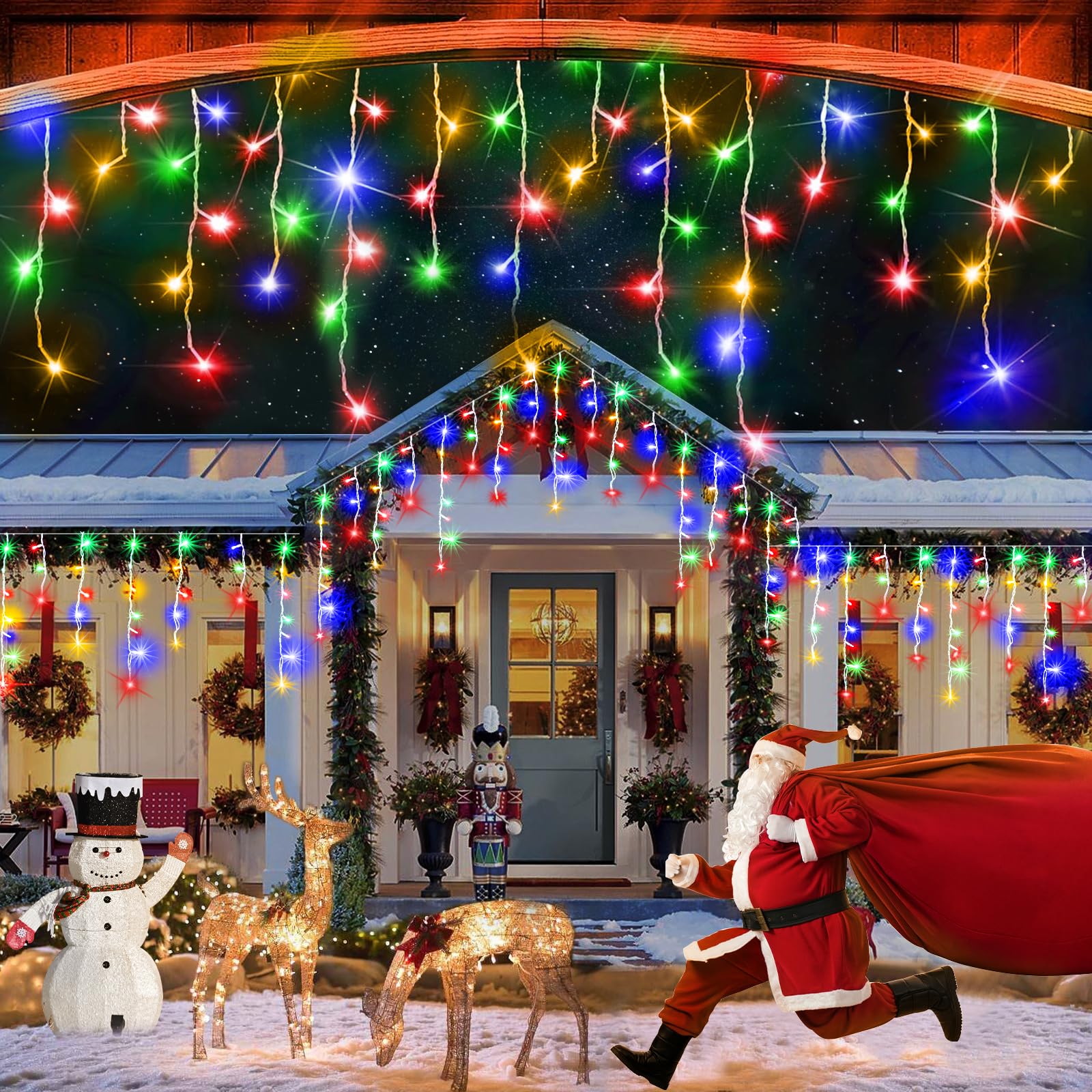 124FT 1200 LED Christmas Lights, ?IP65 Waterproof?PgUp Ice Lights for Outside Remote Christmas Decorations Outdoor with 240 Drop