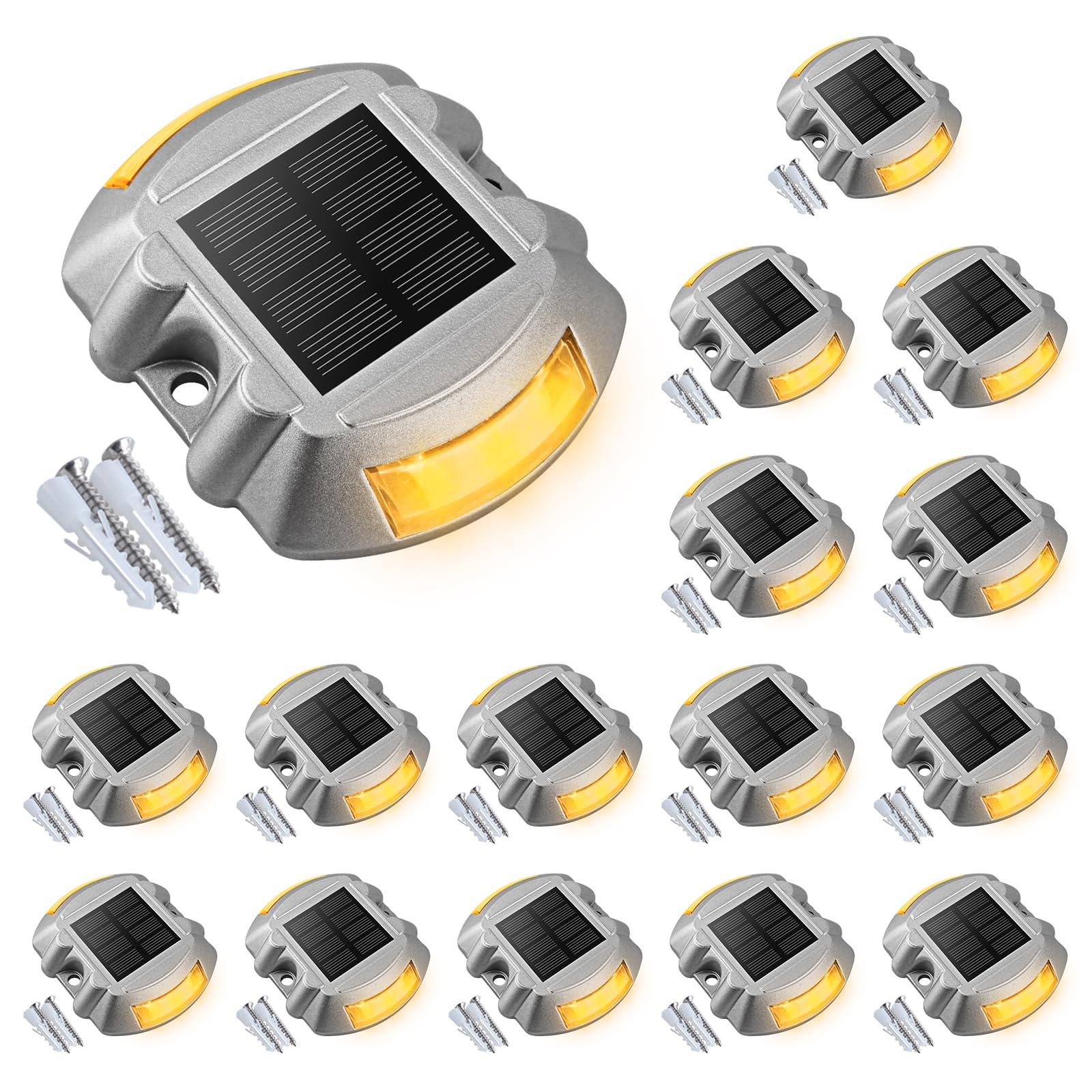 VOLISUN Solar Deck Lights, 16-Pack Led IP67 Waterproof Outdoor Warning Step Lights for Driveway, Sidewalk, Garden Pathway, Yard 