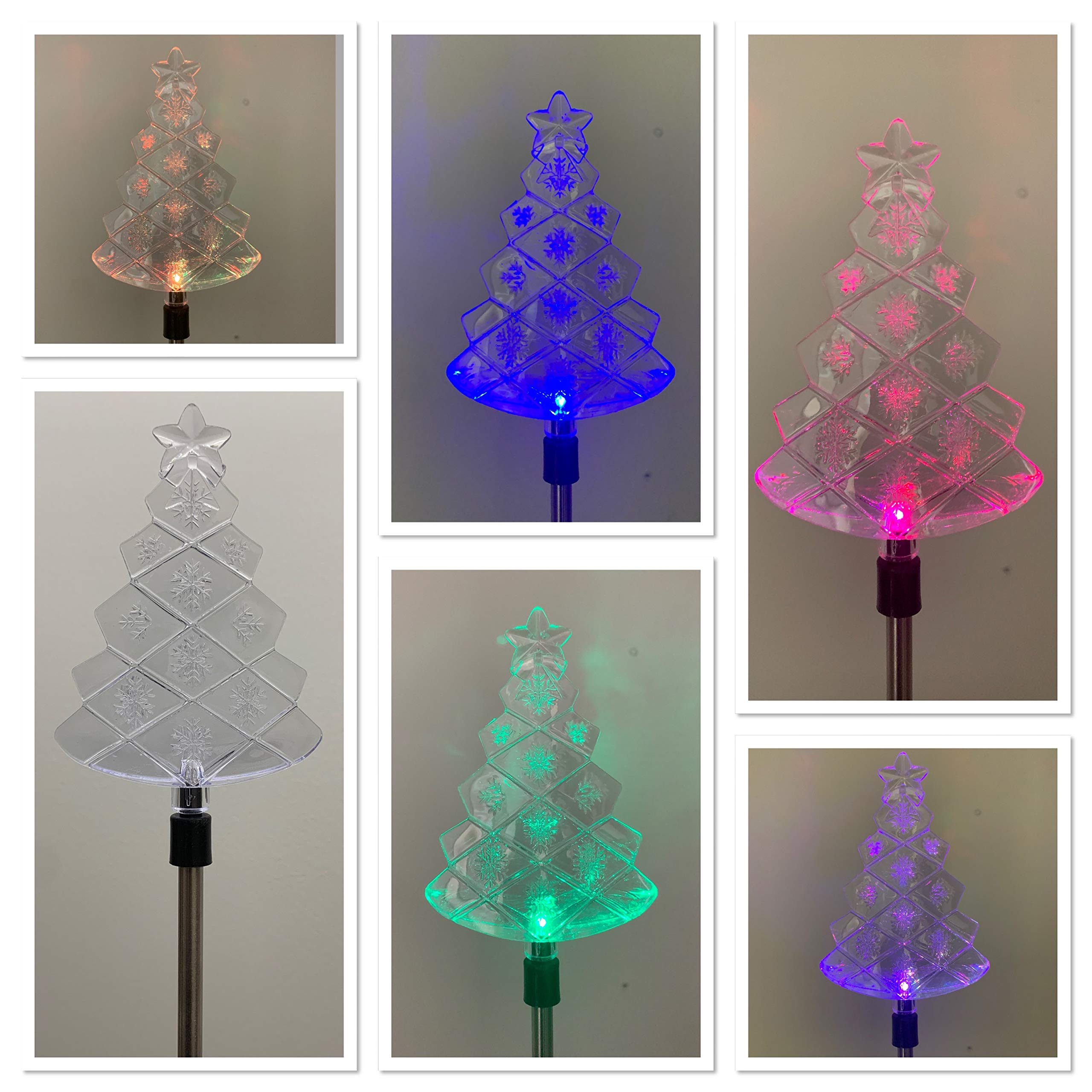 Unique Gadgets & Toys Solar Powered Christmas Tree Garden Stake Landscape Color Change Lights (Set of 2)