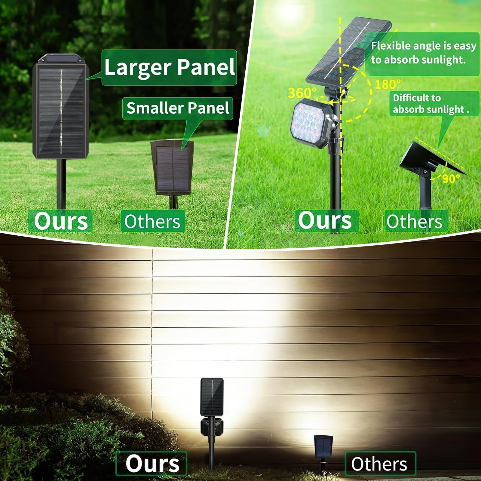 JSOT Solar Spot Lights - 700 Lumen Waterproof Outdoor Landscape Lighting - Cool White Light - 4 Pack - ABS Plastic & Monocrystalline Silicon