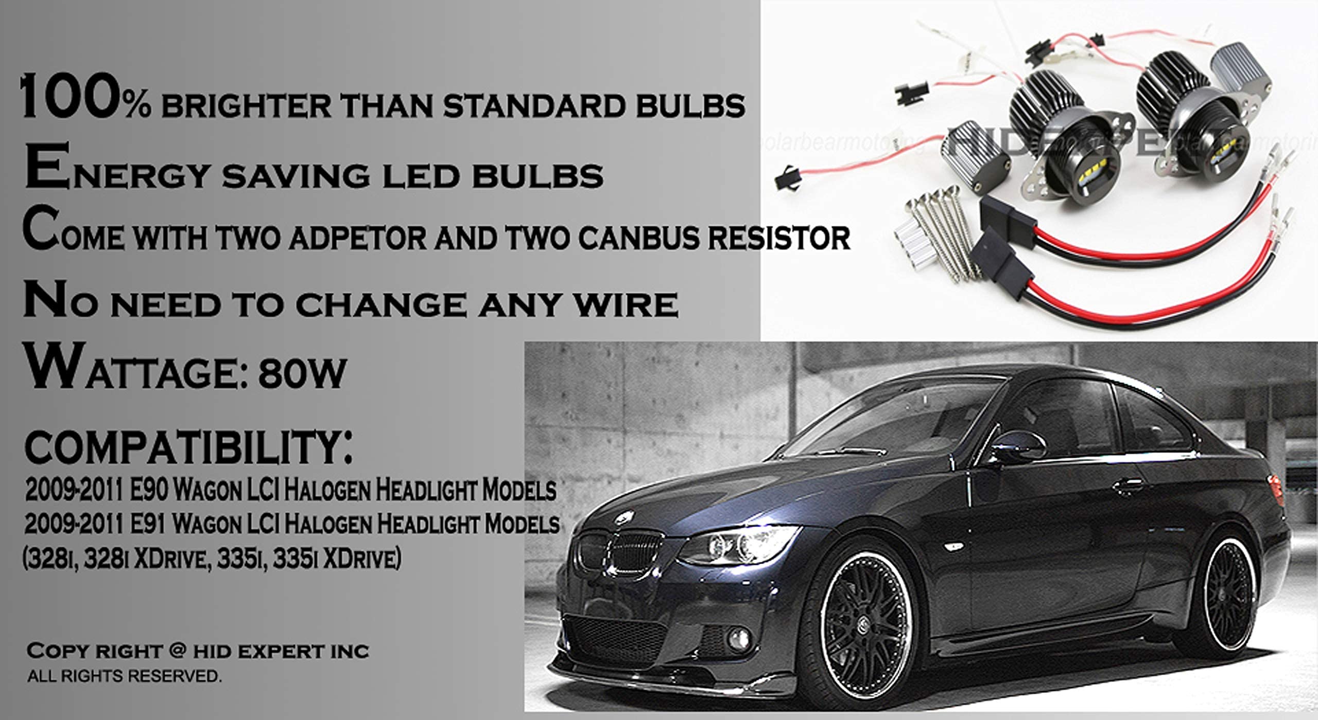 Icbeamer E90,E91,Lci Fit Bmw Angel Eye Halo Ring Led Bulbs White Color (Only Works On Non Projector Headlight)