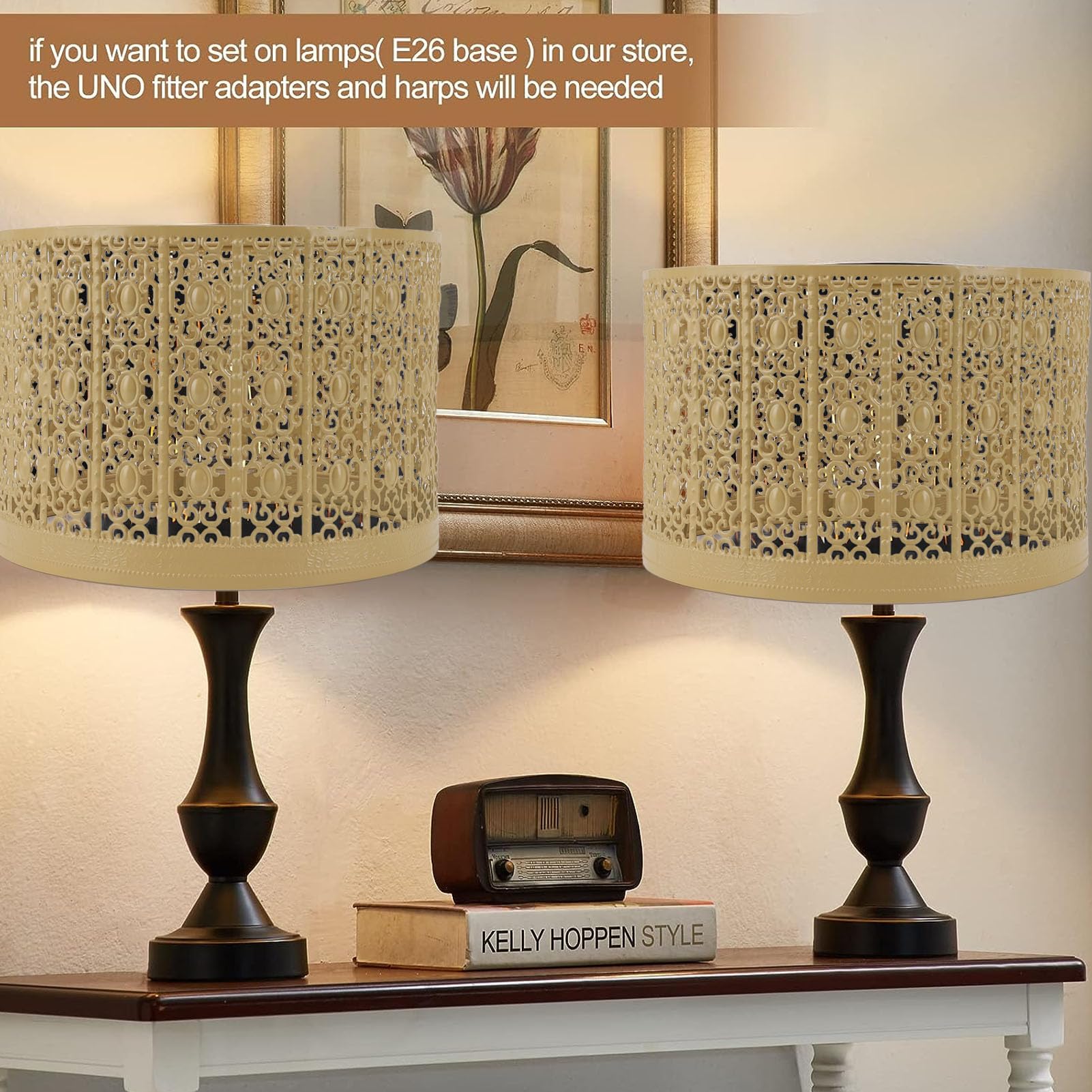 Metal Etching Process Large Lamp Shades, E14 E27 Hollow Tree Shadow Light Cover, Black Lamp Shade Drum Big Lampshades For And Floor Light, Bedroom Modern Lamp Shade