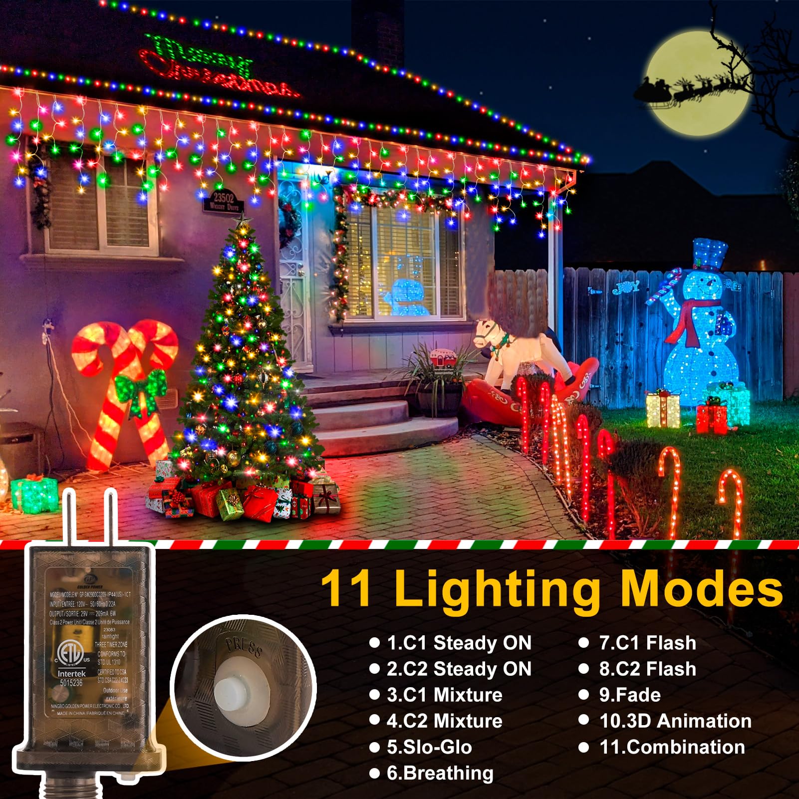 Color Changing Christmas Lights, 11 Modes 49Ft 480 Led Ice Lights For Outside With 90 Drops, Timer Memory Waterproof Warm White