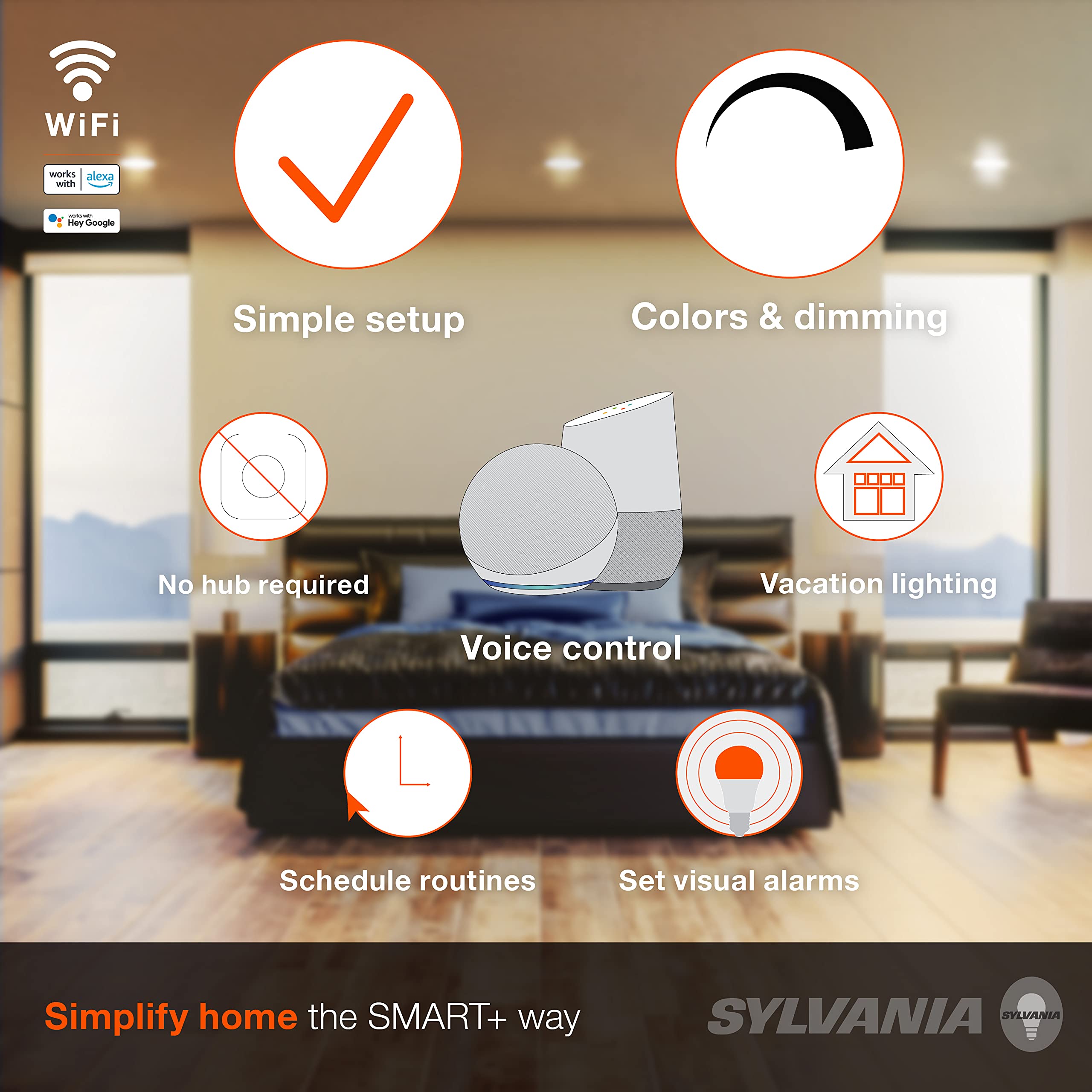 LEDVANCE SYLVANIA Wifi LED Smart Light Bulb - 65W Equivalent, Dimmable Soft White BR30, 4 Pack, Model 75689, Plastic