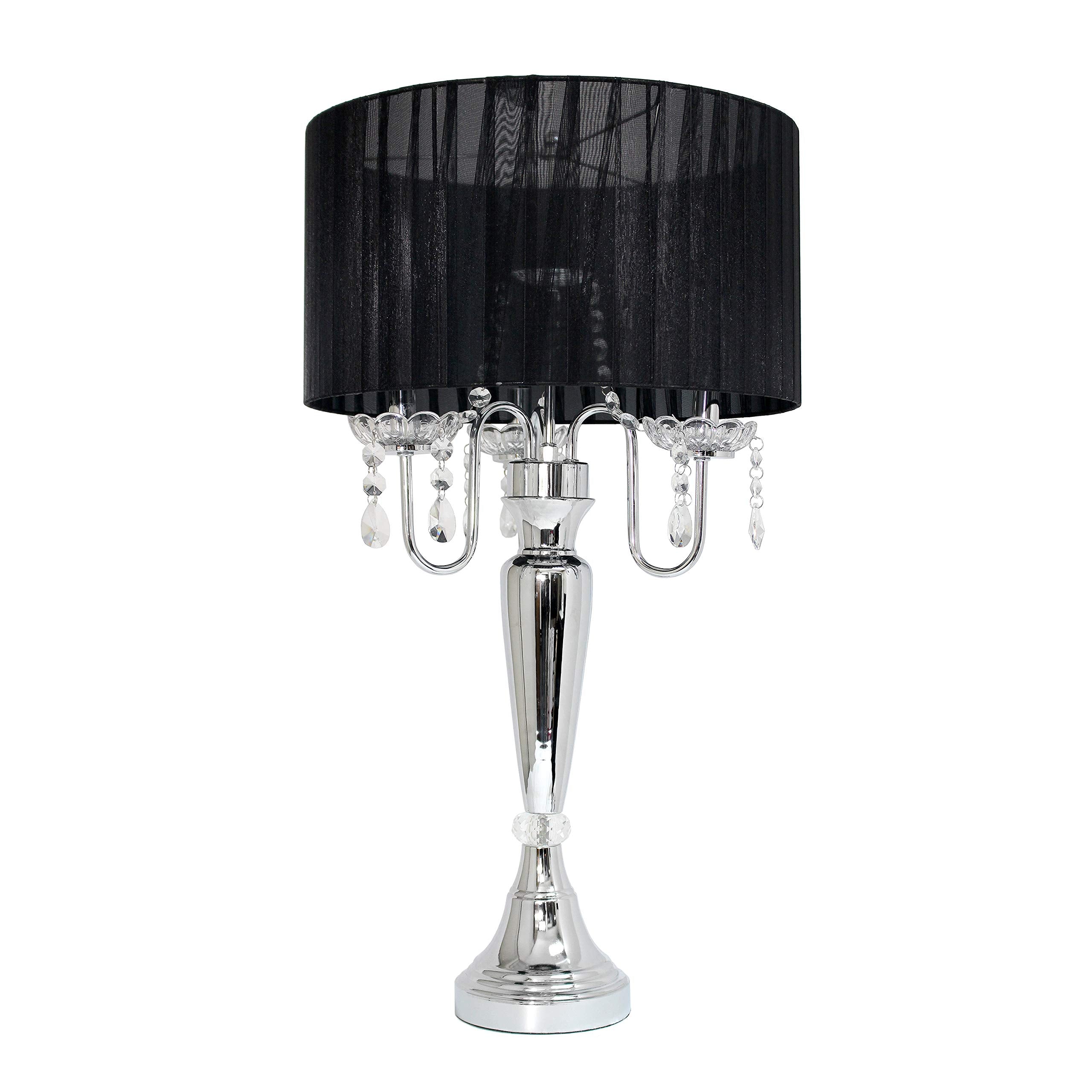 Elegant Designs Lt1034-Blk Trendy Romantic Sheer Shade Hanging Crystals Table Lamp, Black