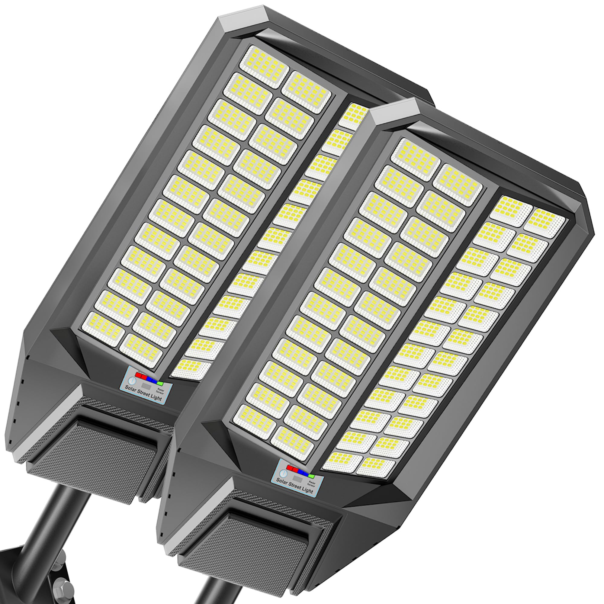 loyoele Ultra-Large Solar Street Light, 12000W, Waterproof LED Flood Light, Motion Sensor, Dusk to Dawn, Black, Model DLT-SL104, 2 Pack