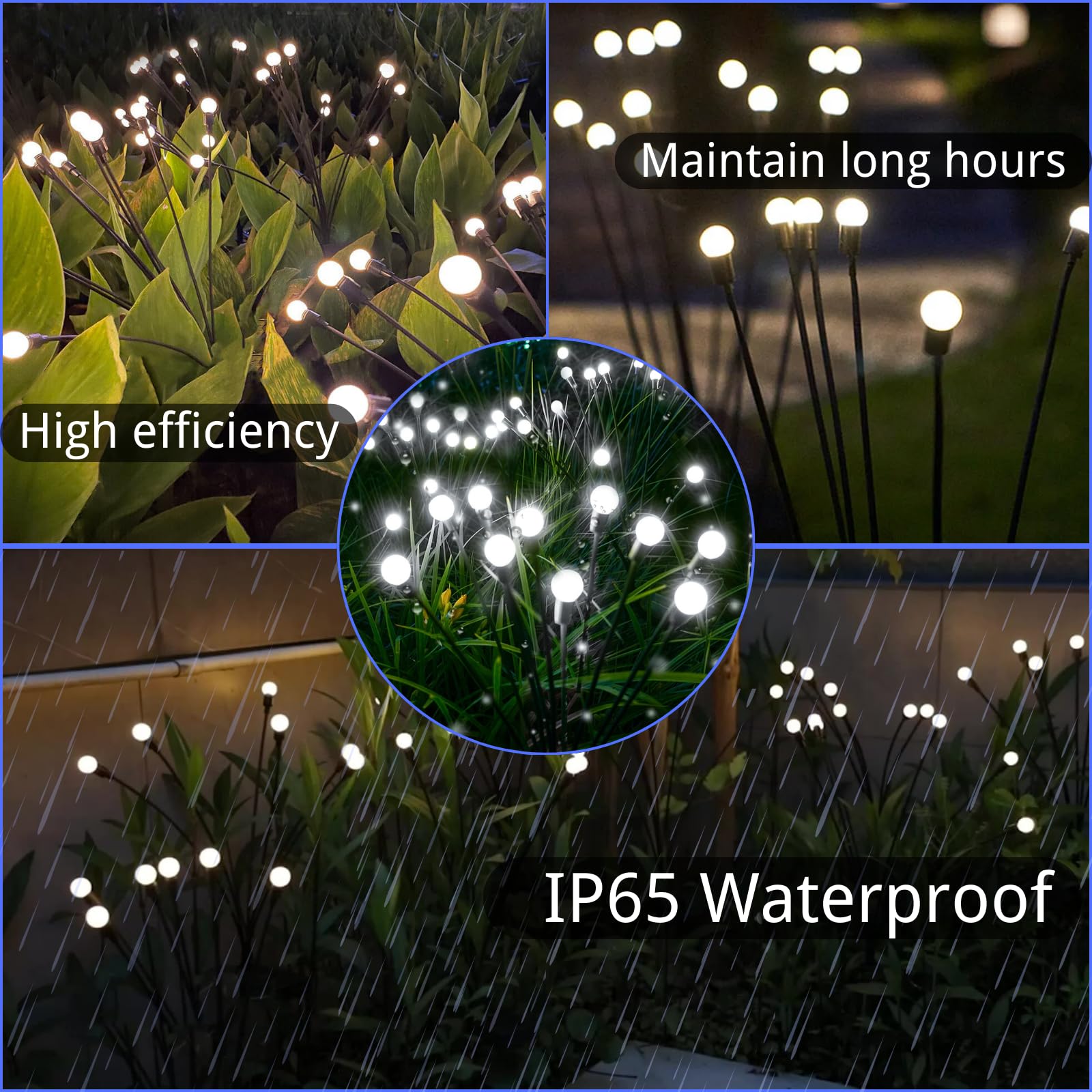 OZS Solar Garden Lights 8 Pack, 64 LED Waterproof Fairy Lights, Cool White, Swaying Light for Patio Pathway Decoration