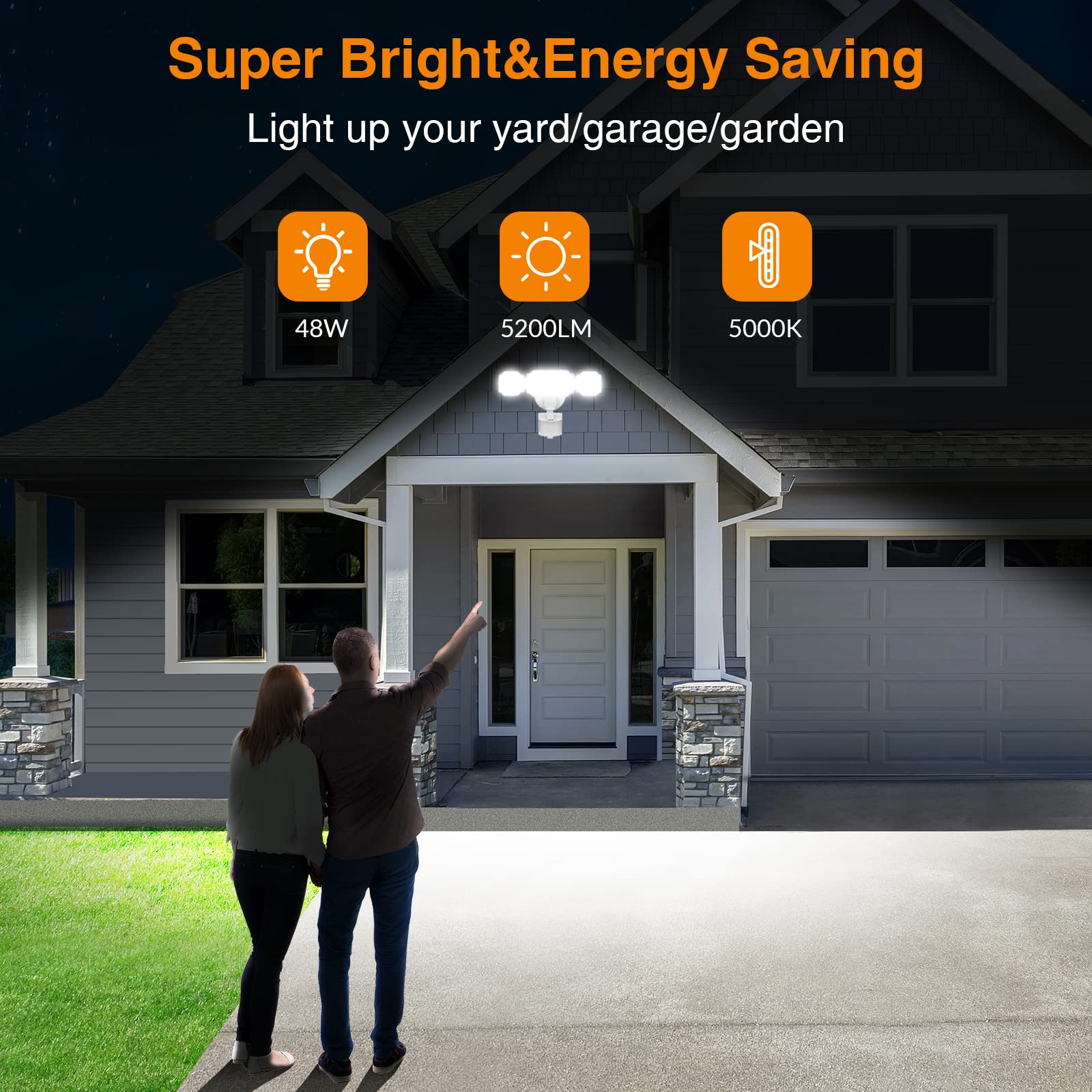 Lepower 48W Led Security Lights, 5200Lm Motion Sensor Flood Lights Outdoor, Motion Detector Flood Light With Adjustable 72Ft &Ti