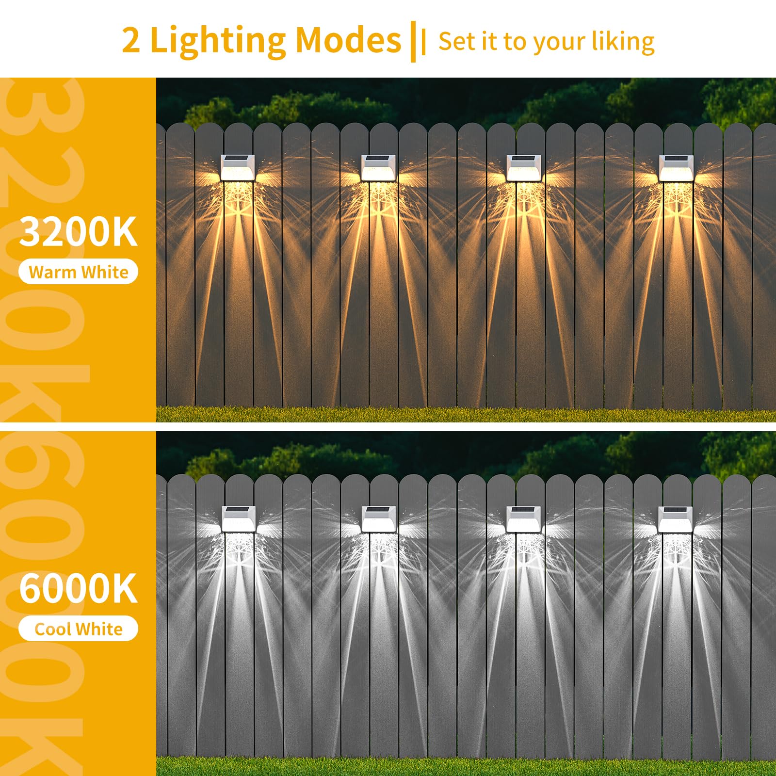 NACINIC Solar Fence Deck Lights 8 Pack Waterproof Dusk to Dawn Warm/Cool White, Medium Pear White, Model F-01