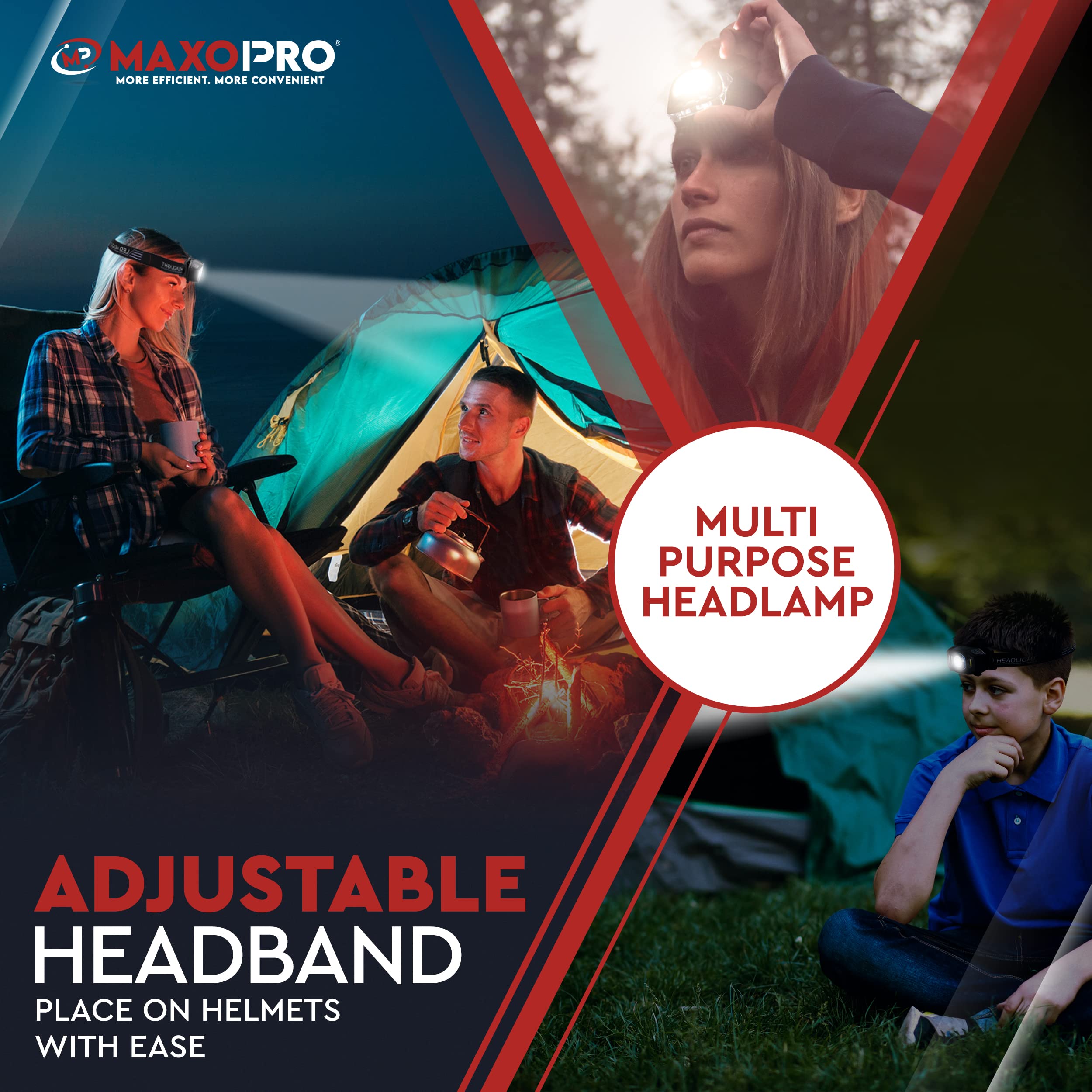 Maxopro Led Headlamp Flashlight 2 Pack - 4 Modes Shockproof Ipx4 Waterproof Headlamp With Adjustable Led Headband - Super Bright