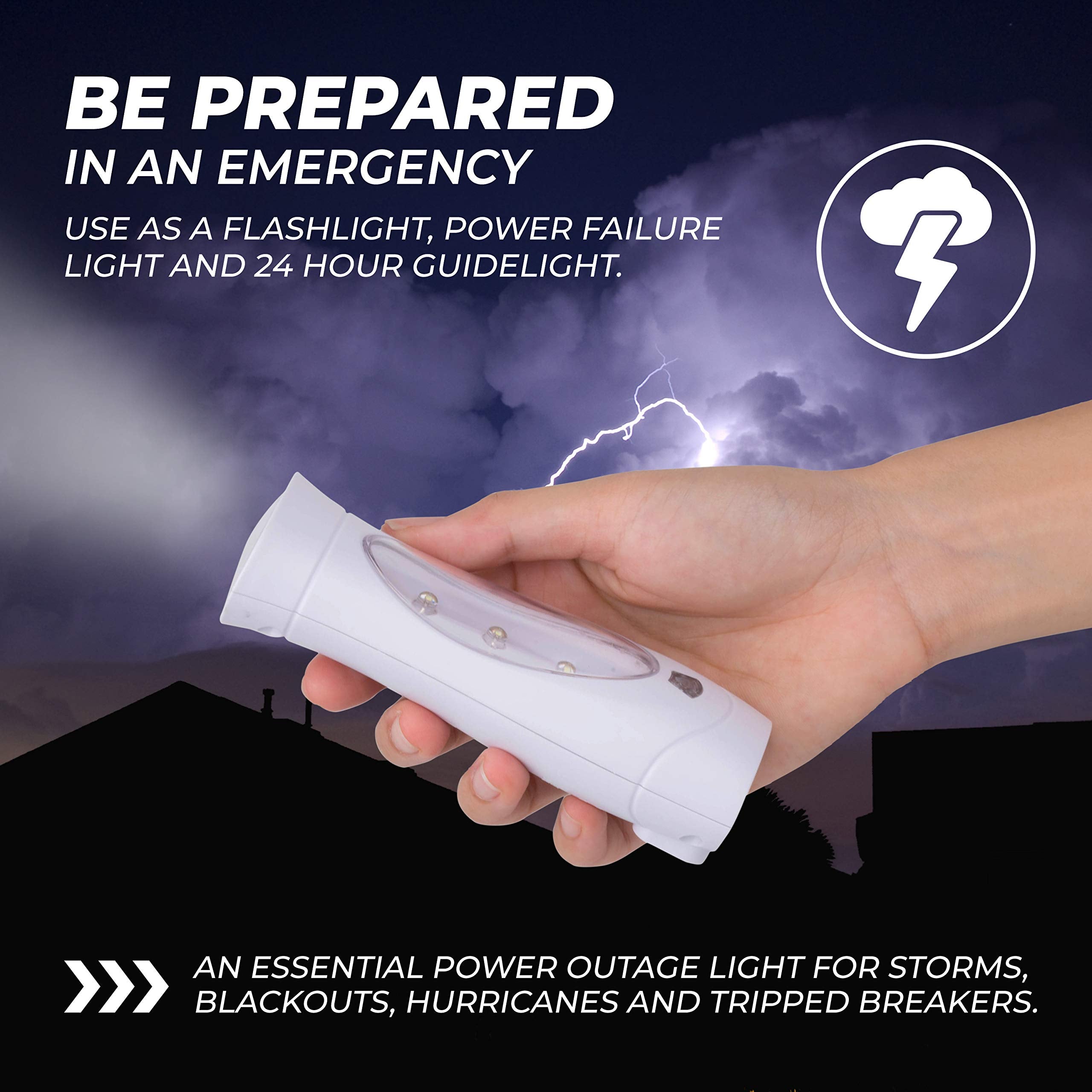 AMERELLE LED Emergency Power Failure Light & Plug-In Flashlight, Rechargeable Battery, White, Pack of 1, Model 71134