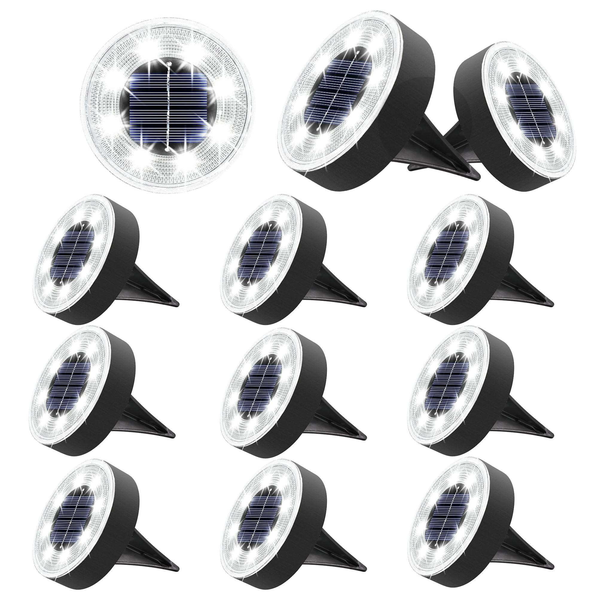 Joomer Solar Ground Lights, 12 Pack, 8 LED, Waterproof IP68, Landscape Lighting, White