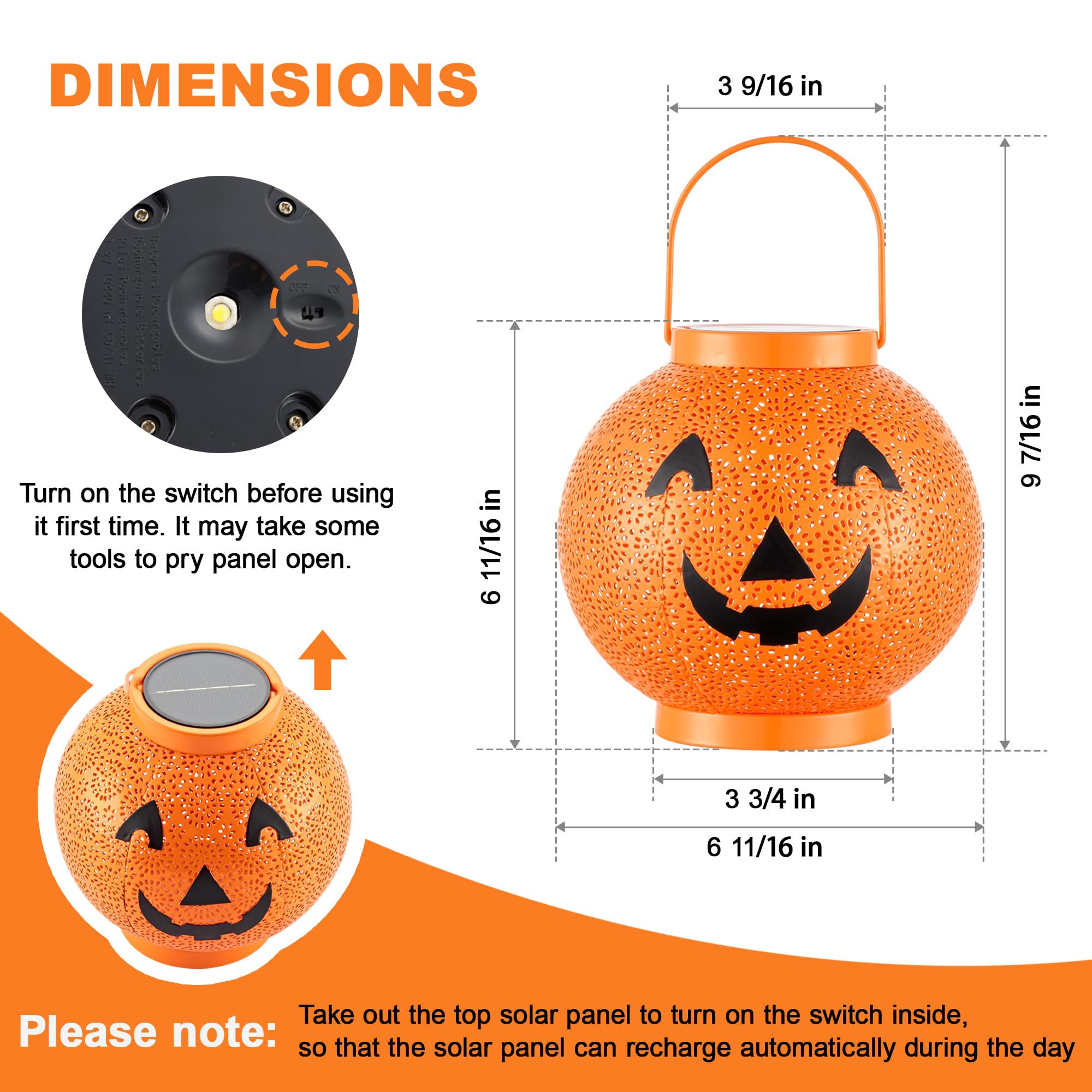 Perpaime 2 Pack Solar Powered Halloween Lanterns - Waterproof Orange Jack-O-Lanterns For Outdoor Decor