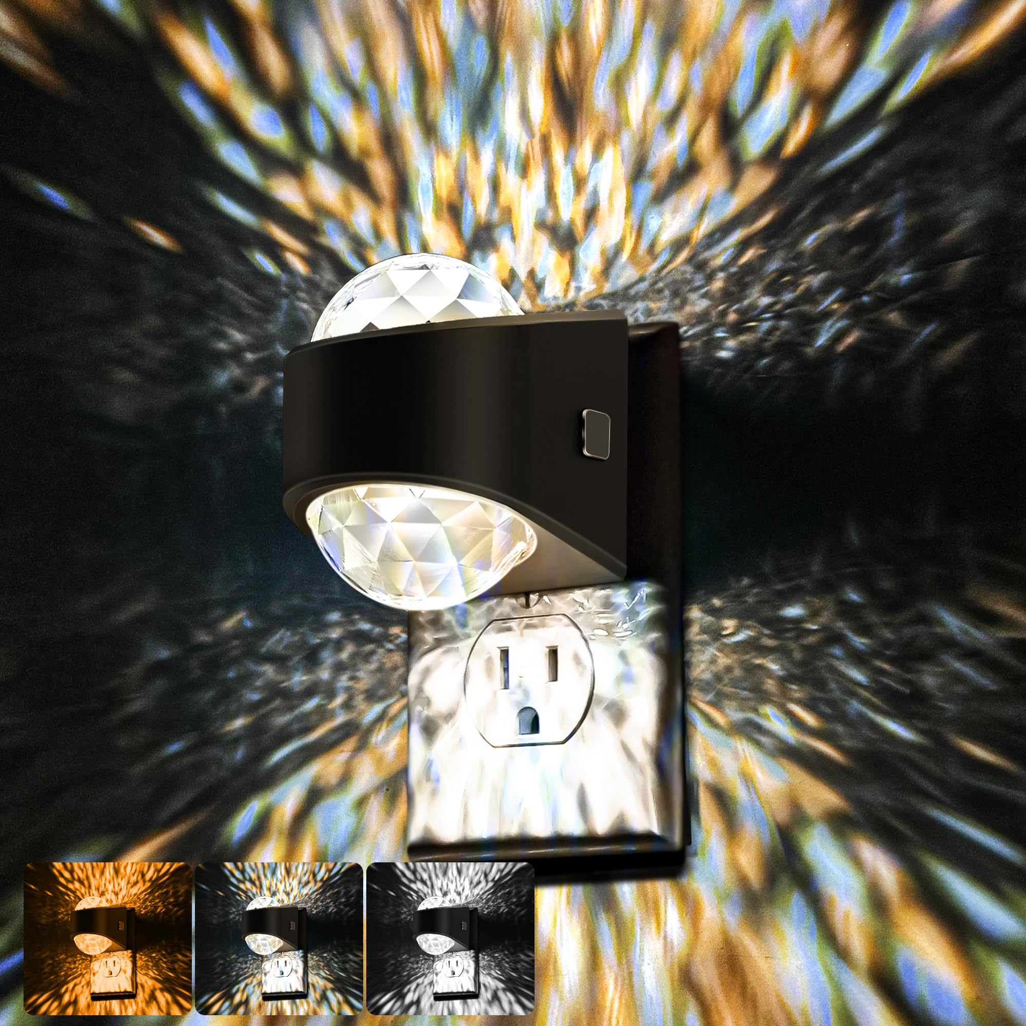 Briignite Night Light Plug into Wall, Color Changing Night light for Kids, 3CCT Diamond Design with Galaxy Star Projector, Dusk 