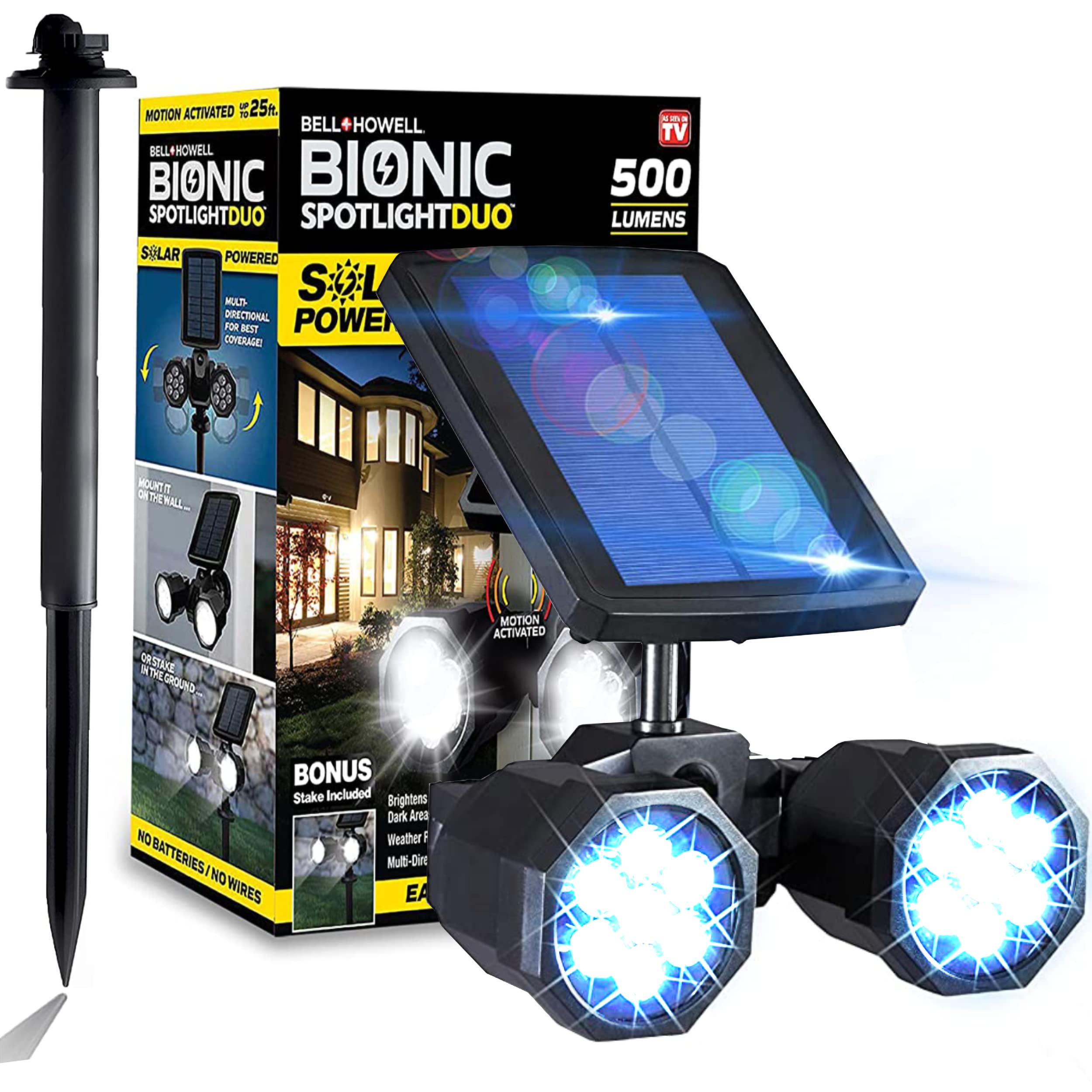 Bell+Howell Bionic Spotlight Duo Deluxe Solar Lights, Motion Sensor, Super Bright LEDs, 1 Pack Deluxe, Black, Model 8778