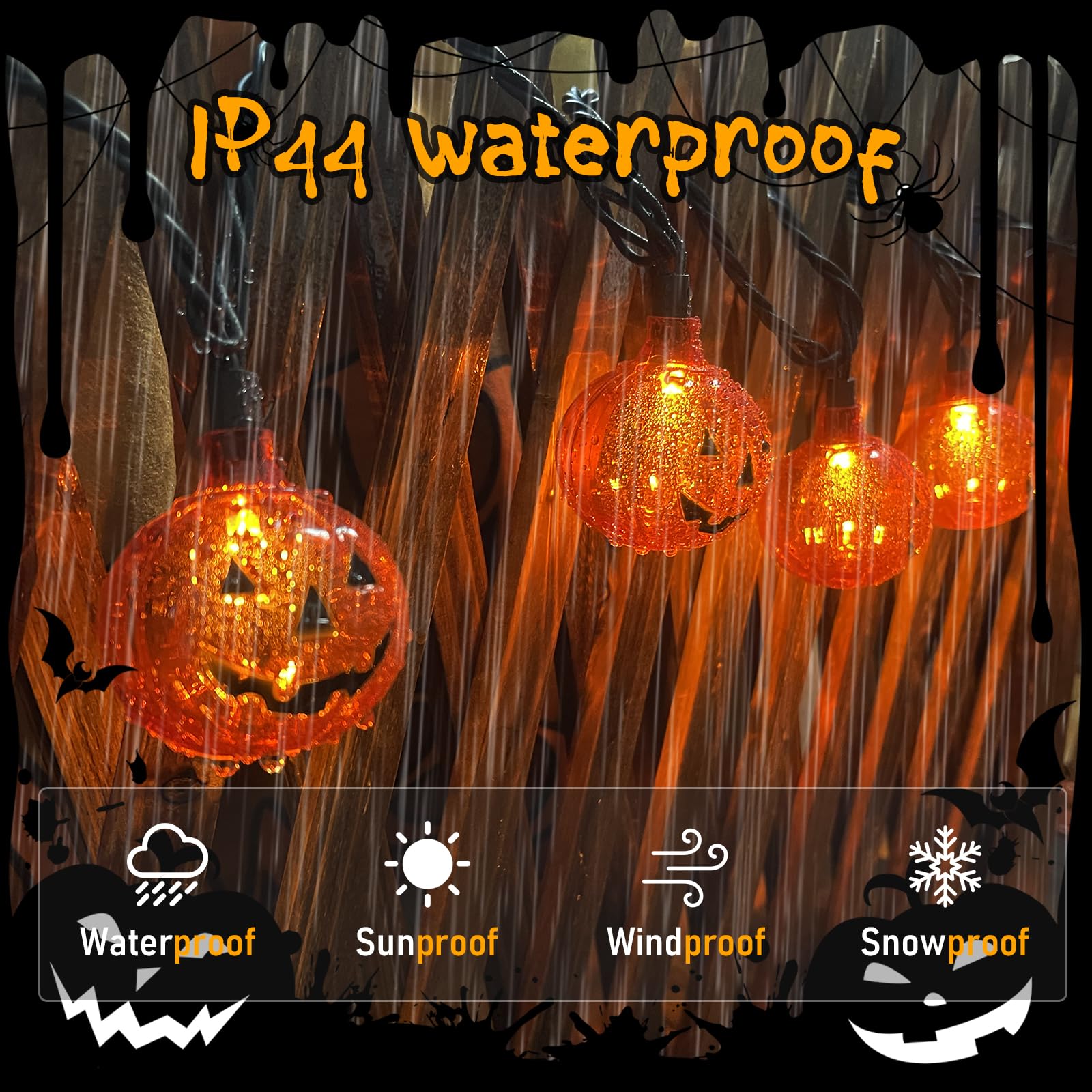 GOOTHY Halloween LED Pumpkin Lights - 8.5Ft Waterproof String Light with 10 Clear Orange Pumpkin Lights for Indoor/Outdoor Decor