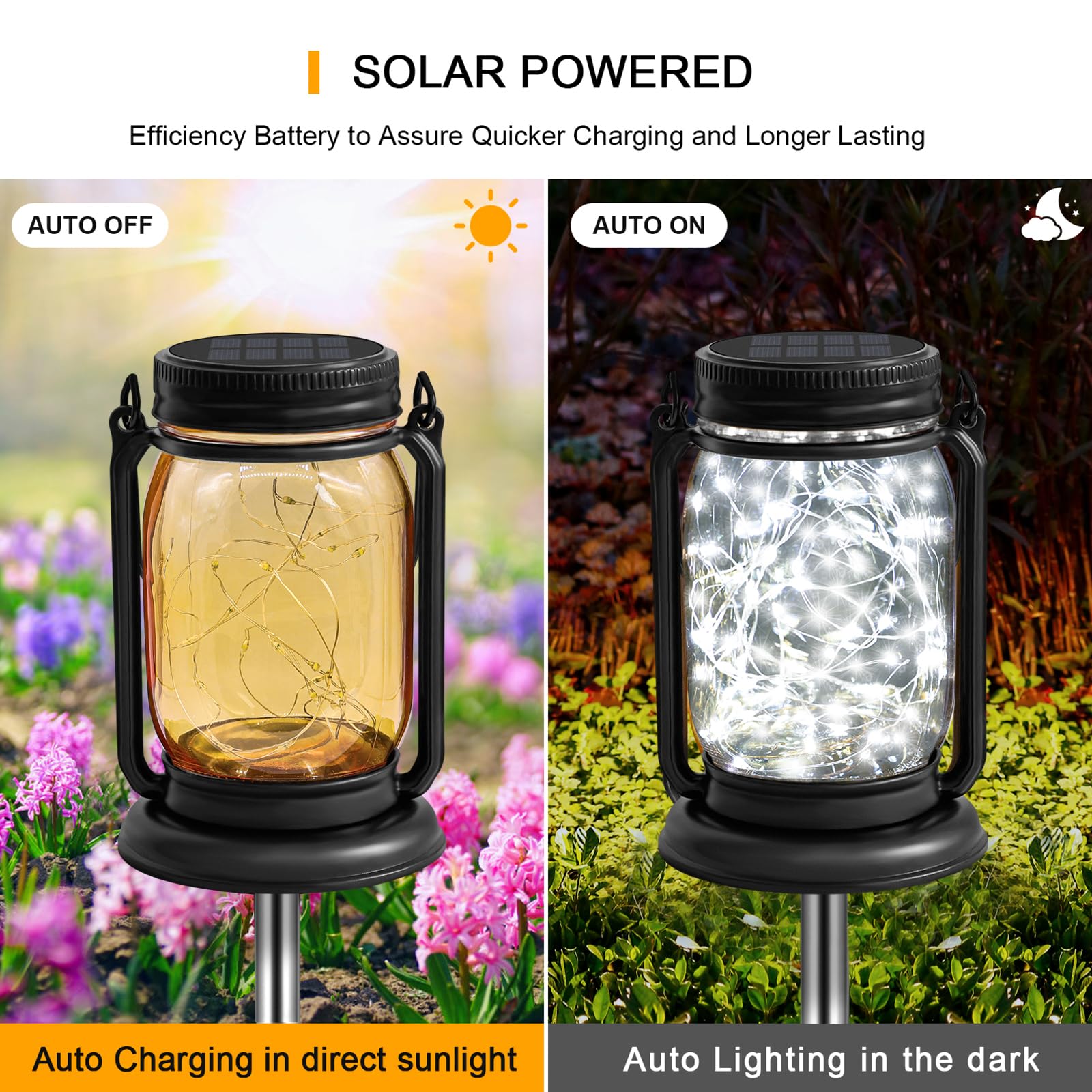 YJFWAL 4 Pack Hanging Solar Lantern Lights, Vintage Glass Mason Jar, Cool White, Waterproof Table Lamp for Patio, Model: fugu-cool white-4P