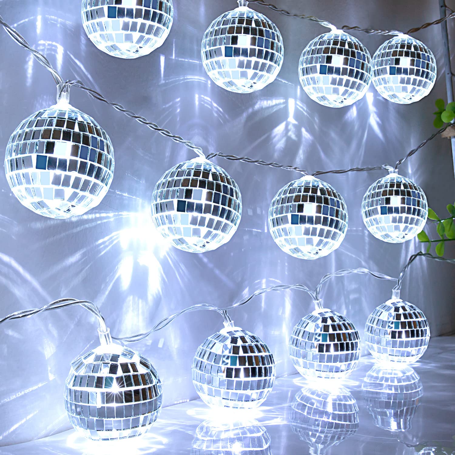 AceList Disco Ball String Lights - 20 LED, Battery Powered & USB, 9.8Ft, Silver, Model GZ-LT301BW-20-FBA1