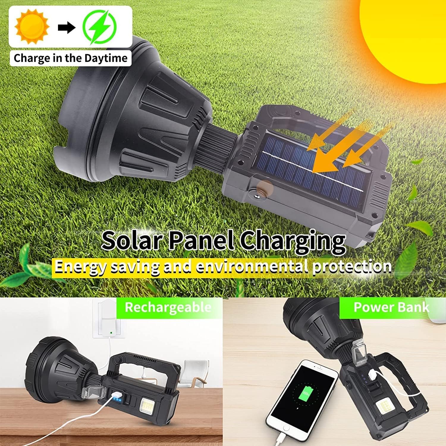 Foleto Rechargeable Spotlight Flashlight, 2500 Lumens, IPX5 Waterproof, XHP90 Model, XXL Large, Ideal for Camping, Hiking, Fishing