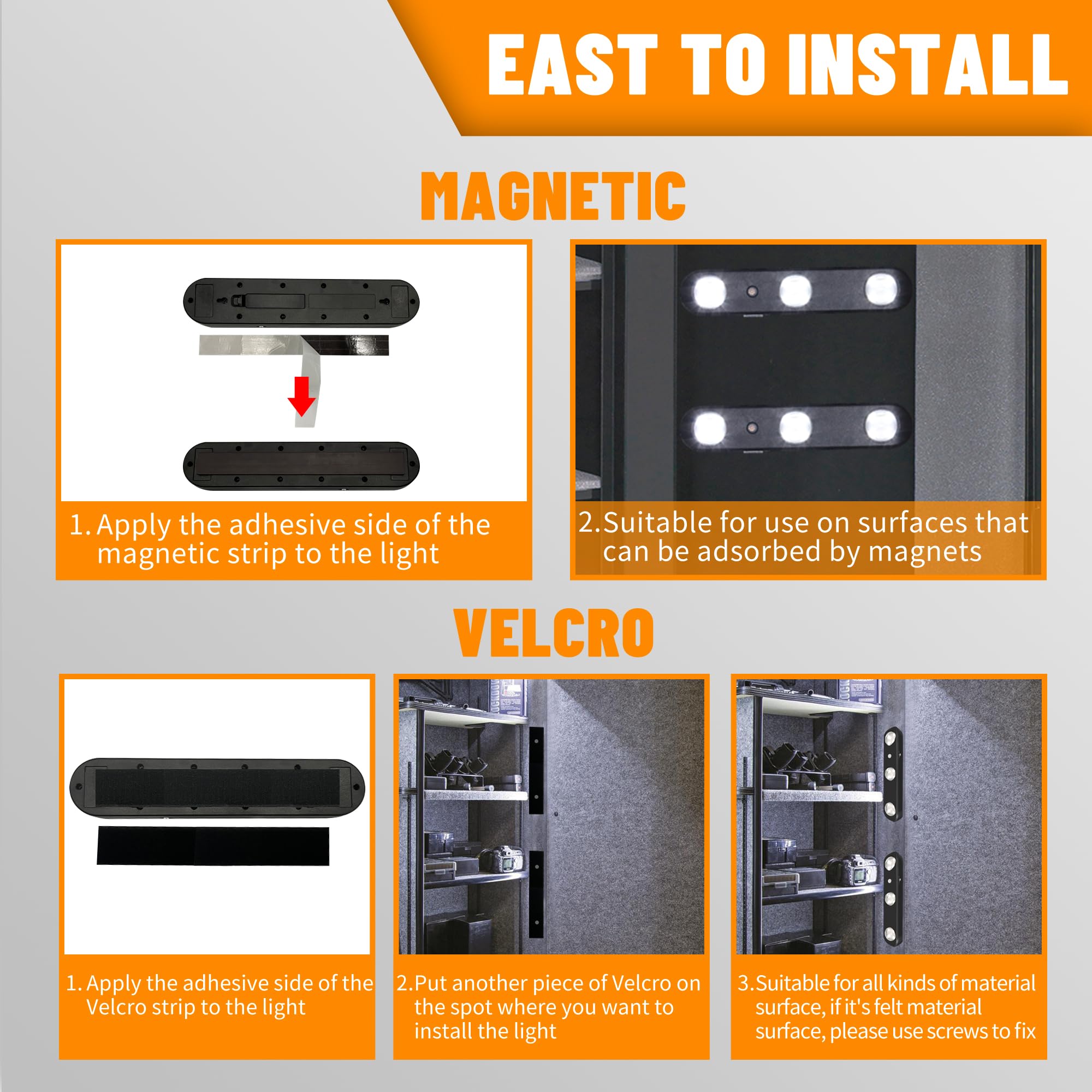 Mind&Action Gun Safe Lights, Led, 12 Bulbs, Motion Activated, Rotatable, Battery Powered (Black 2 Pack)