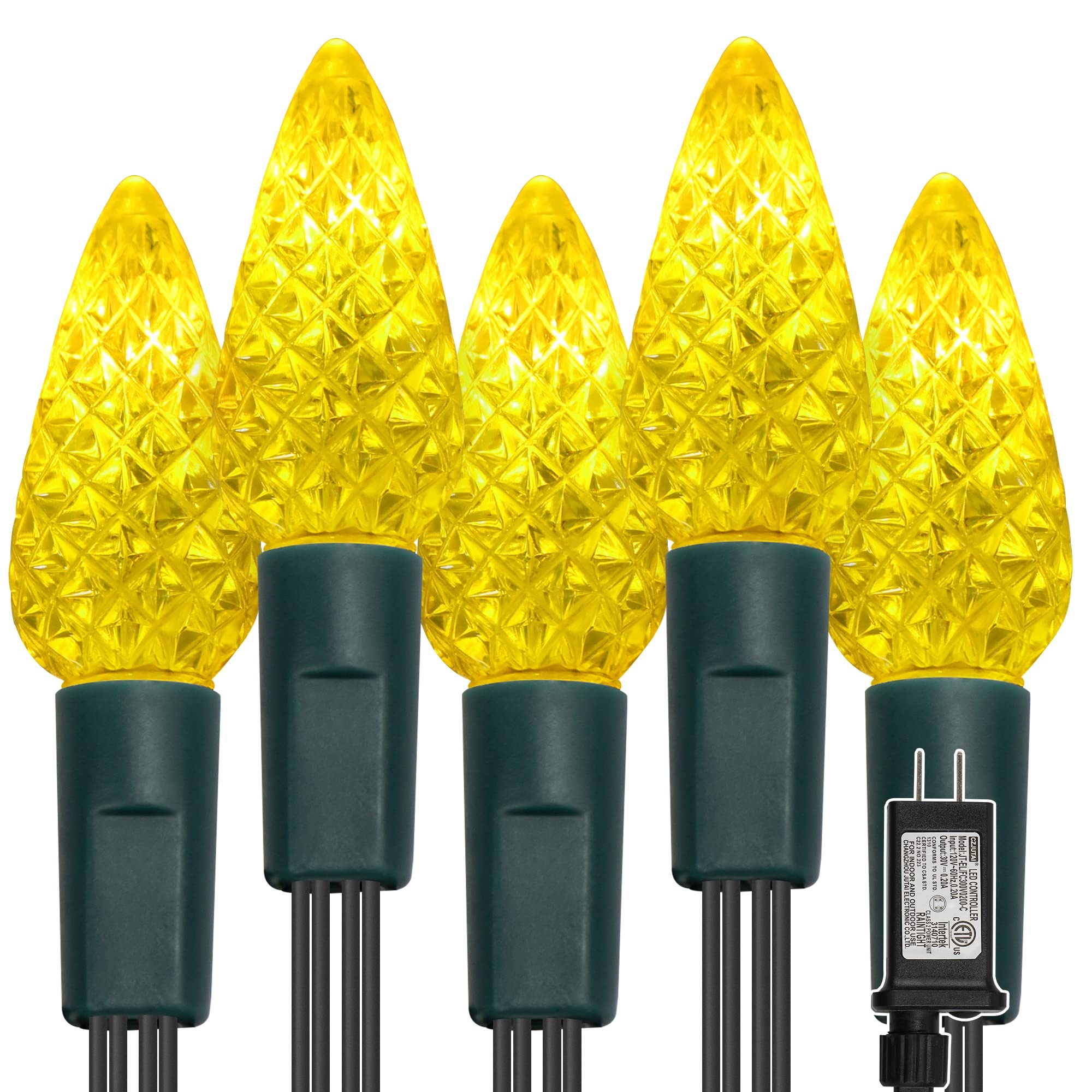 WATERGLIDE 33ft 100 LED Christmas Lights, Green Wire, 8 Lighting Modes, Waterproof, Yellow Fairy Lights for Indoor Outdoor Decor