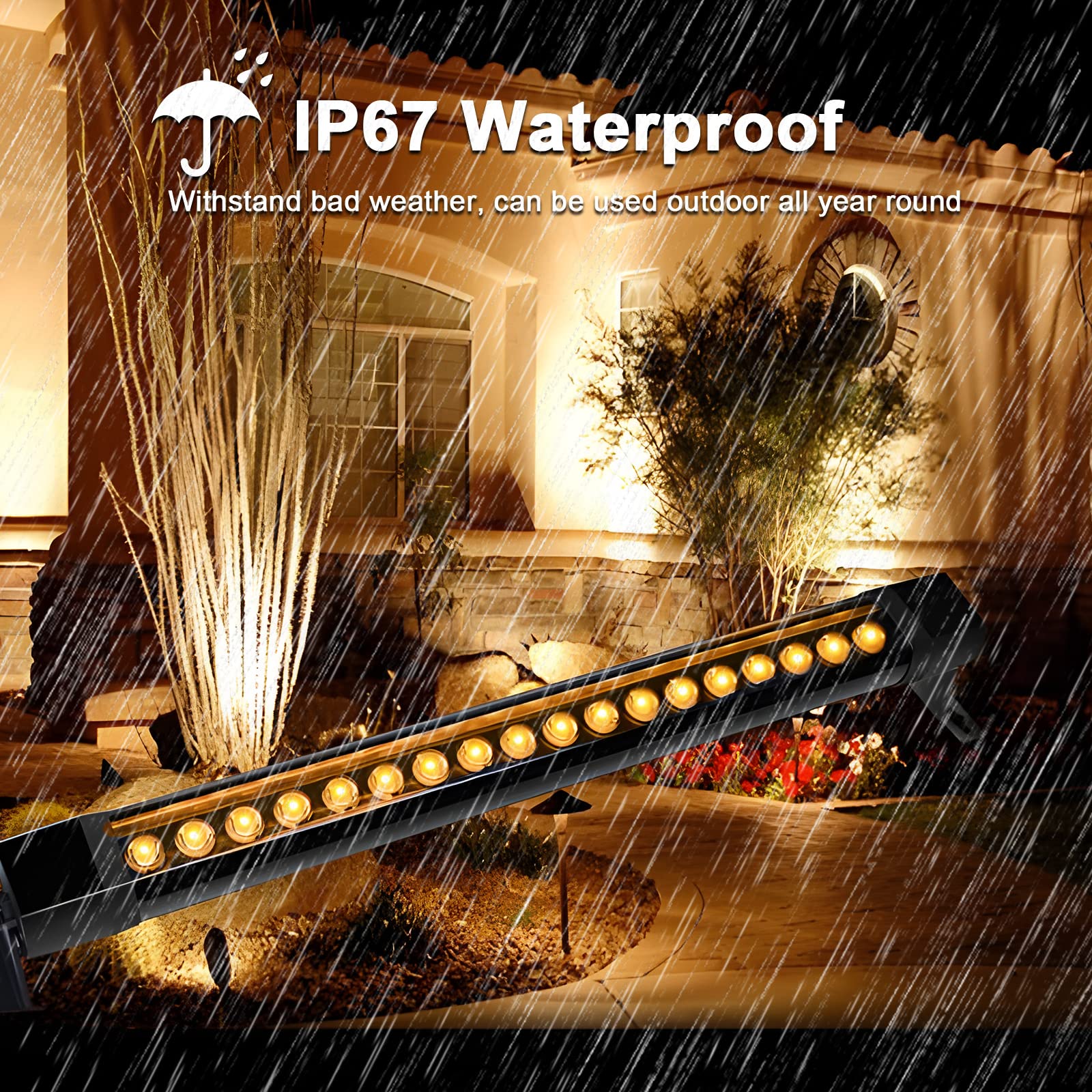 nanzgecc 36W Outdoor Wall Washer Light Bar, 2FT Waterproof 2700K Warm White, Aluminum Housing, 120V, 2 Pack