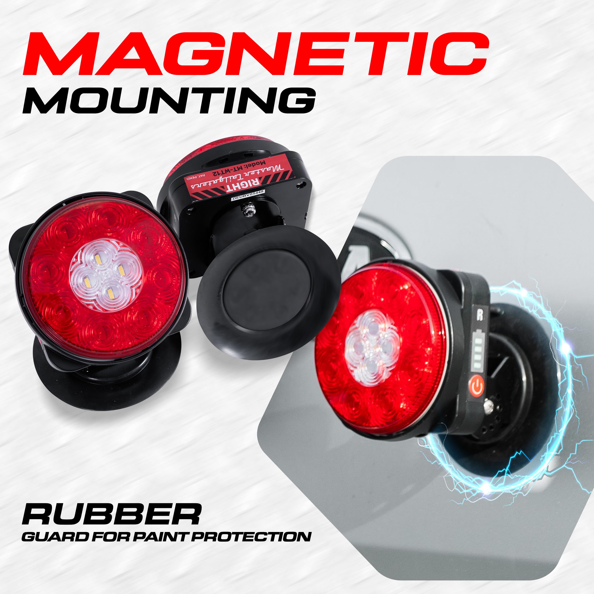 Master Tailgaters Wireless Pivot Tow Lights | 7 Pin cutting edge Round Adapter | Sturdy Magnetic Mount | Model MT-WTRP-7B-1
