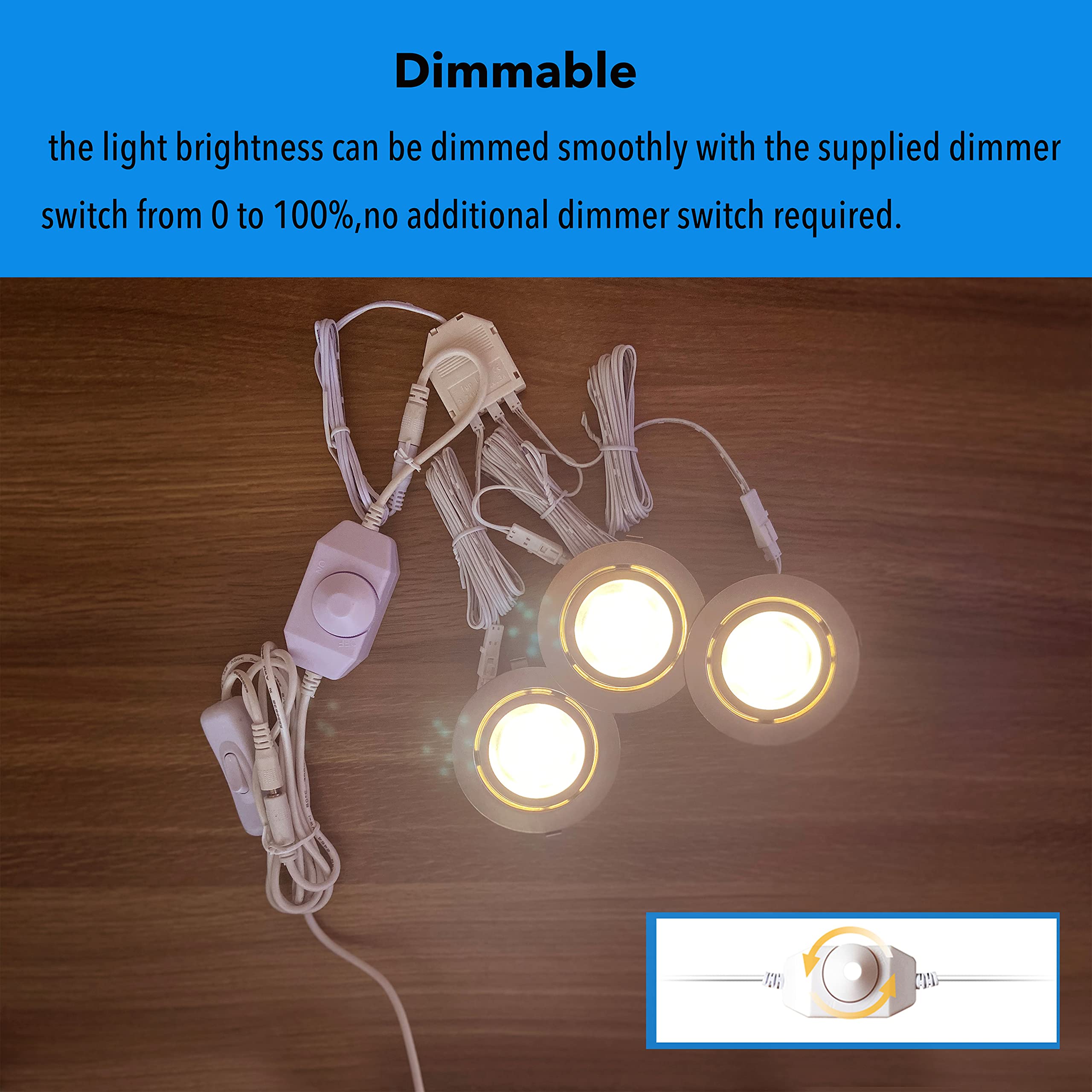 LAMPAOUS LED Puck Lights - Dimmable Recessed Under Cabinet Lighting, 3pcs, Warm White, Aluminum, Model P-50, Silver