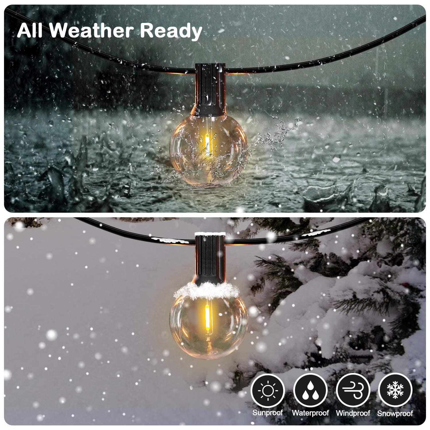 VerRon LED G40 Globe String Lights, 100FT with 50 Dimmable Bulbs, Waterproof Black Outdoor Patio Lights