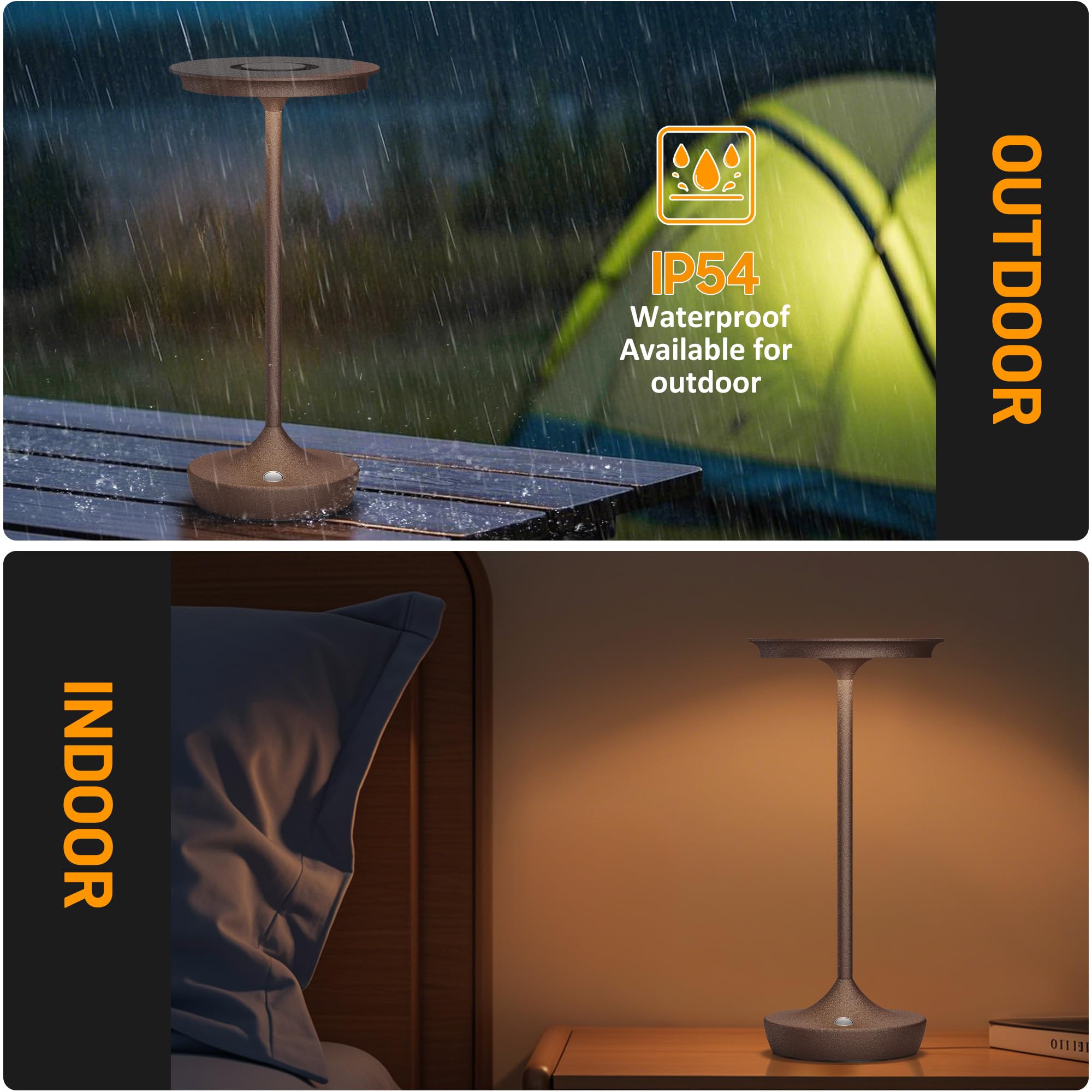 SHANGCAI LED Rechargeable Cordless Table Lamp, Aluminum, 3 Color Dimming, 4.3" x 4.5" x 10.6", Portable Outdoor Light,