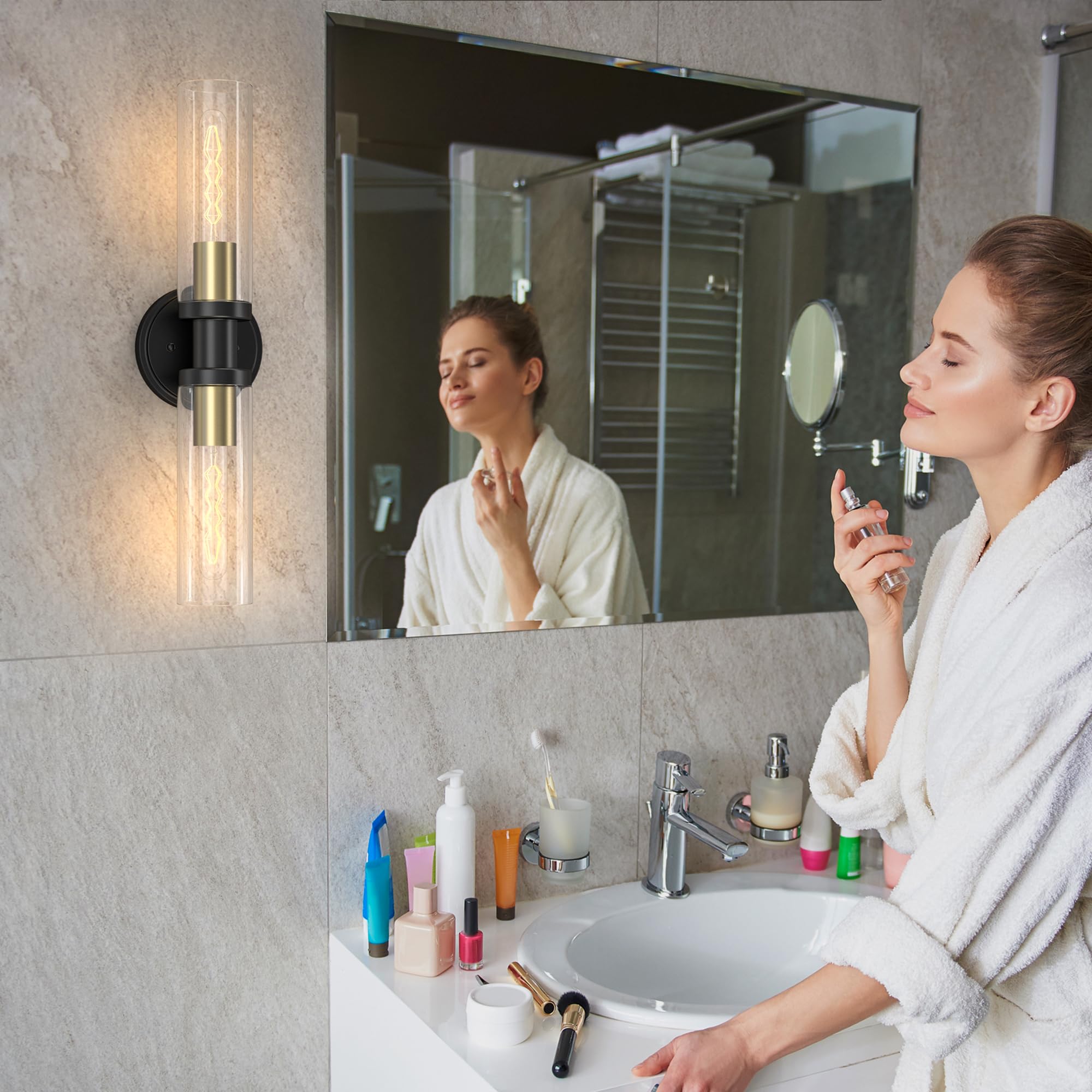 Espird Bathroom Light Fixtures 2-Light Black & Gold, Bathroom Vanity Lights Over Mirror, Wall Sconces, Industrial Bathroom Light