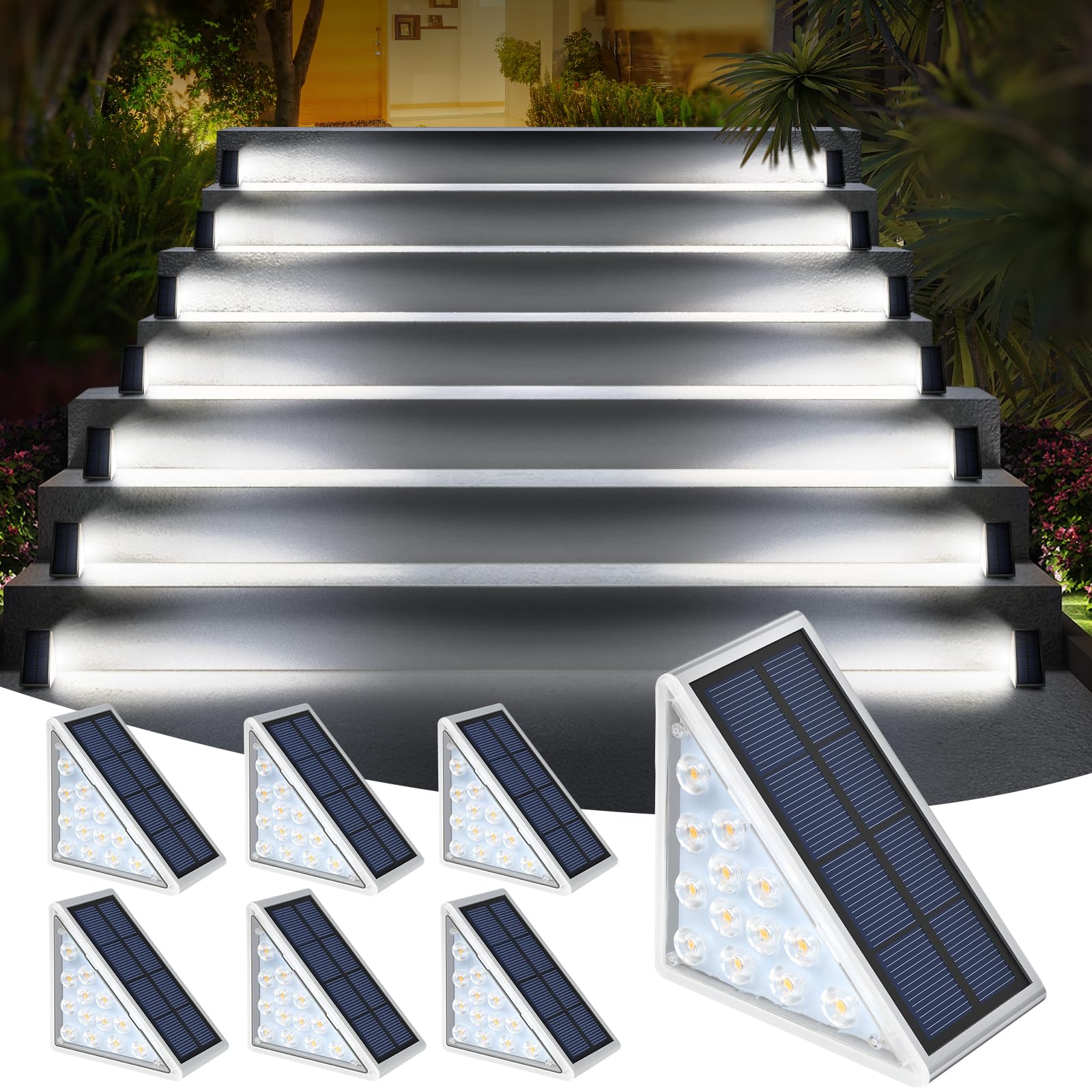 AUDLES LED Solar Step Lights, IP67 Waterproof, 6 Pack, Cool White, Polycrystalline, Model STL-CW for Yard, Patio, Garden, Pathway