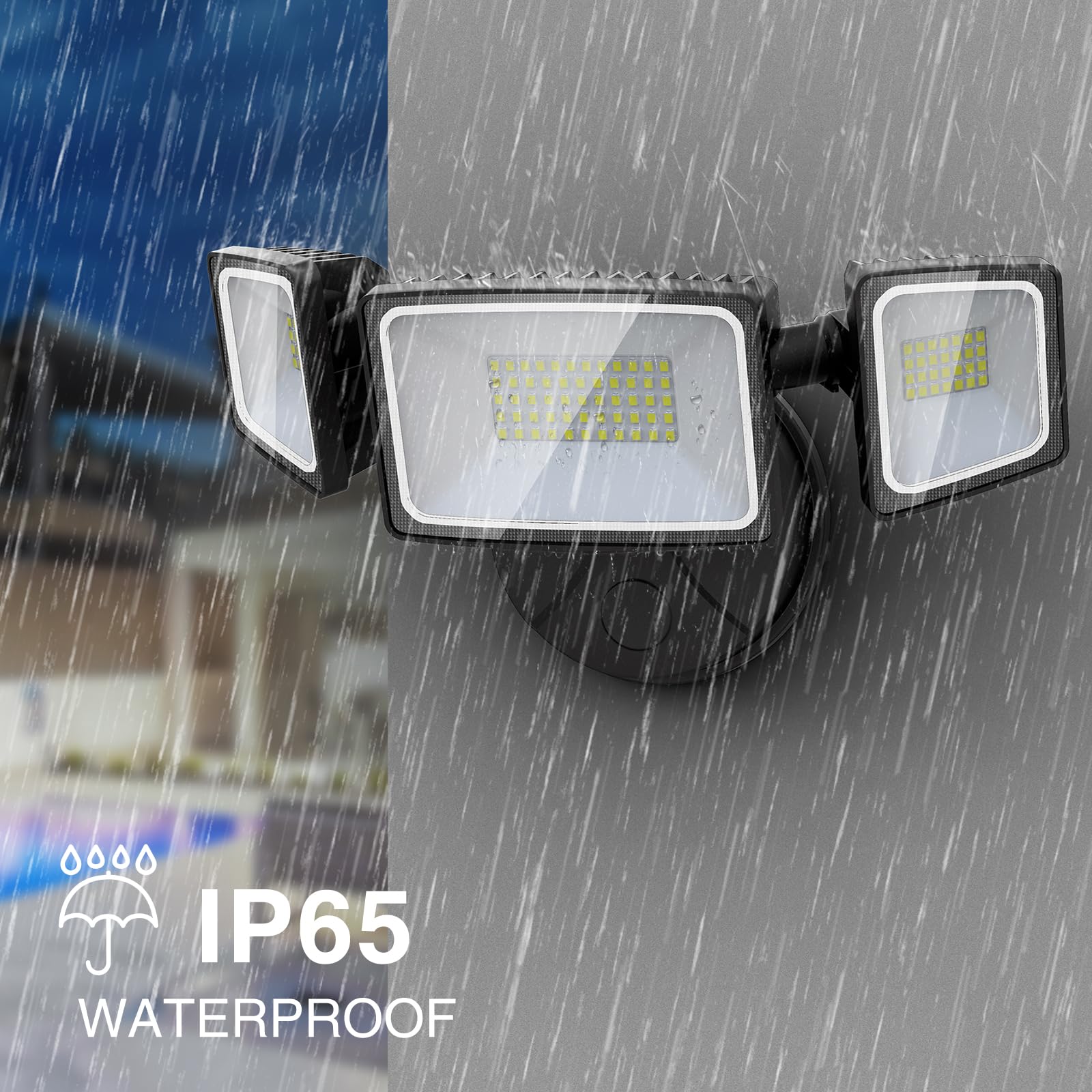Onforu 60W Outdoor Flood Lights, 6000LM Bright, 3 Adjustable Heads, IP65 Waterproof, Black, Model BDB60-3
