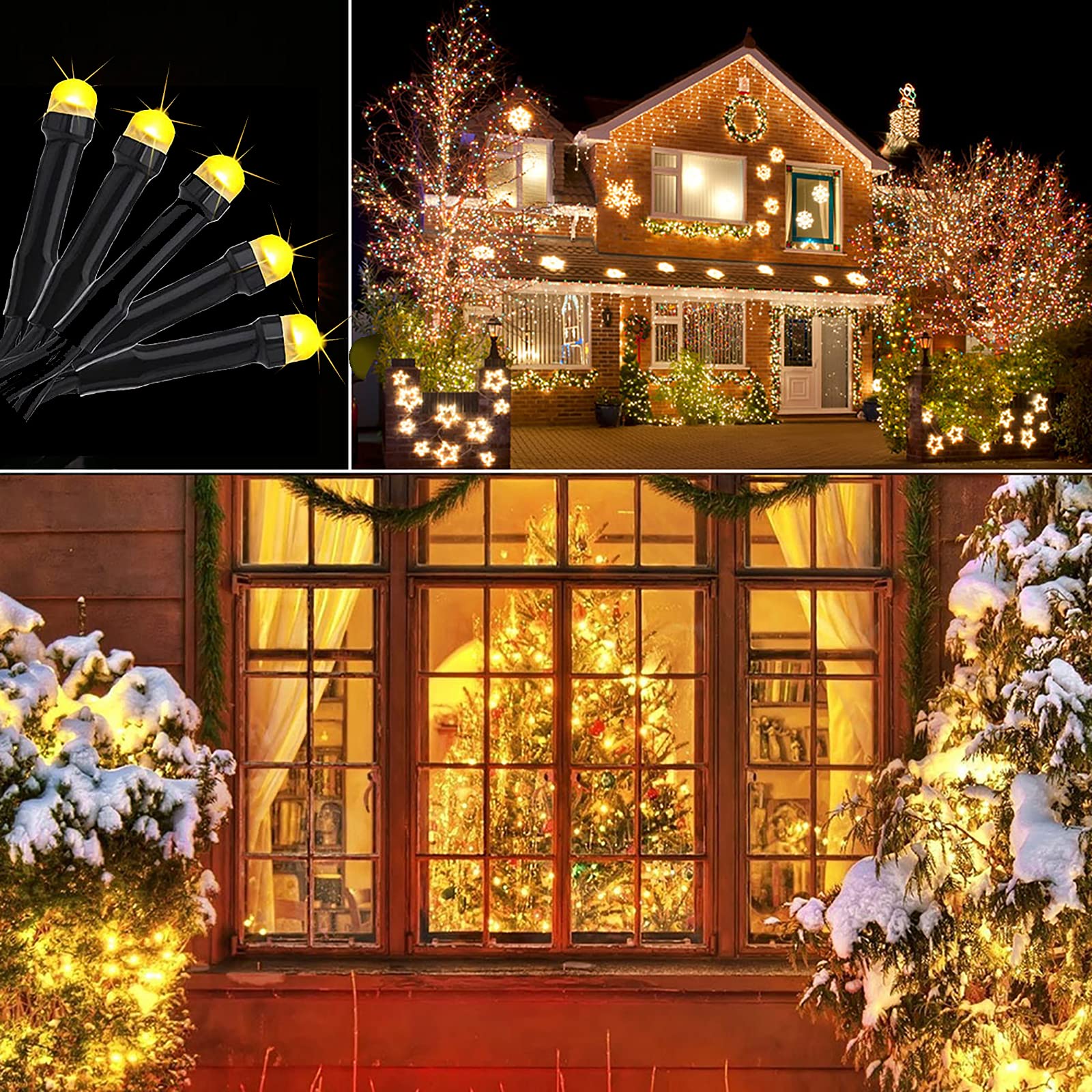 Toodour Solar Christmas Lights, 121ft 350 LED, 8 Modes, Waterproof, Warm White, Model LED0821350